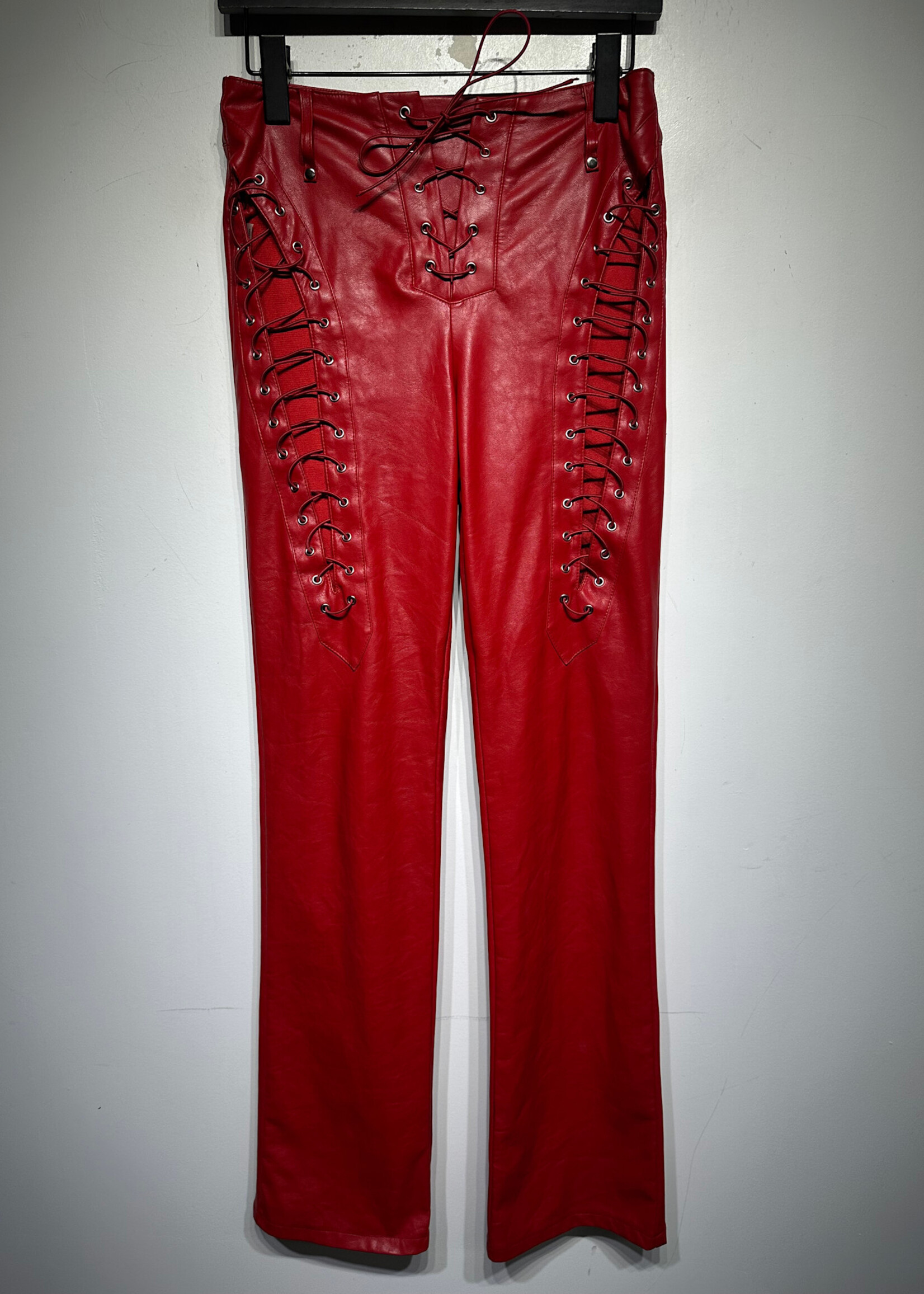 I Am Gia Red Faux Leather Lace Front Pants 26