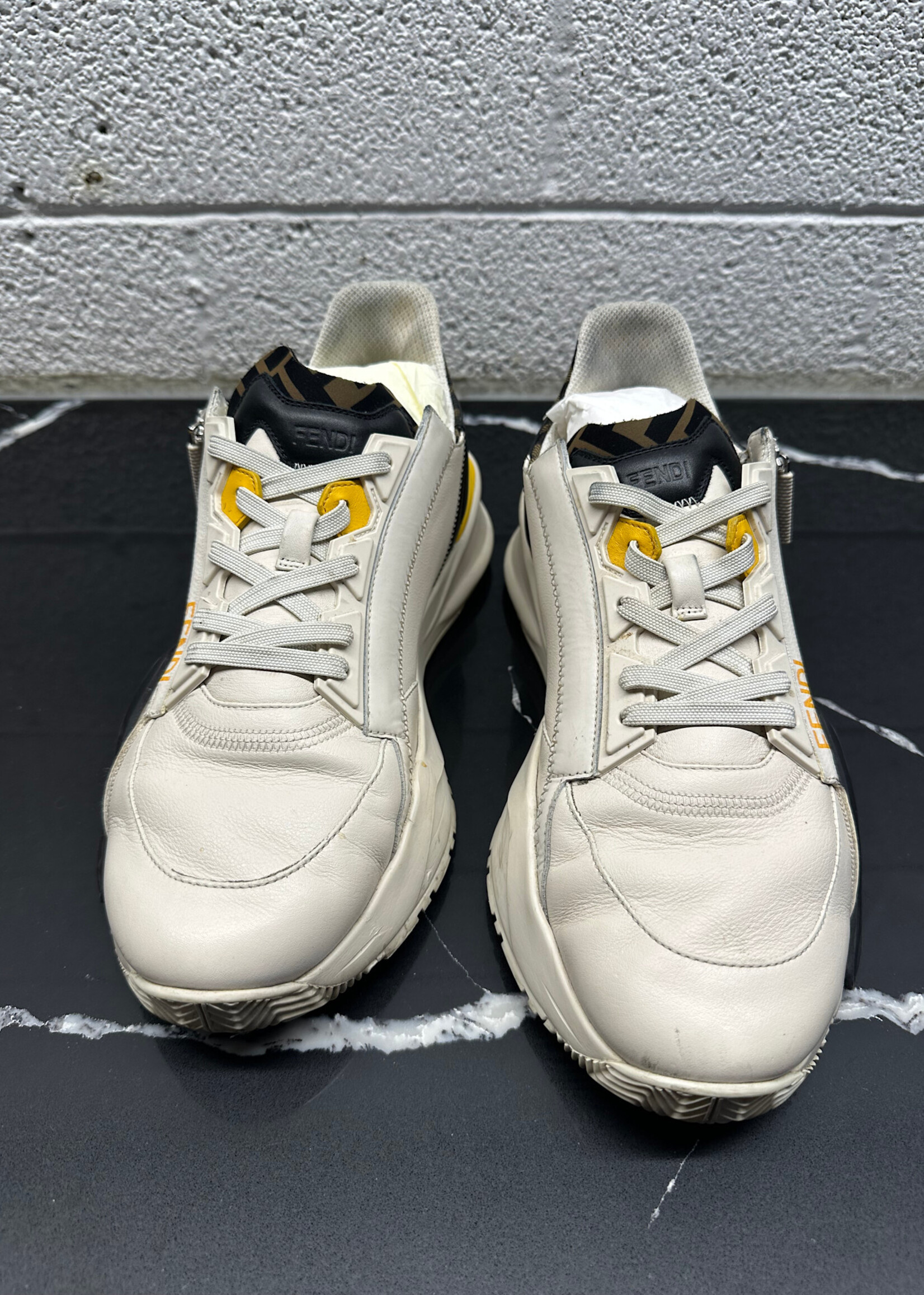 Fendi Flow White Mid Top Sneakers 8 As Is