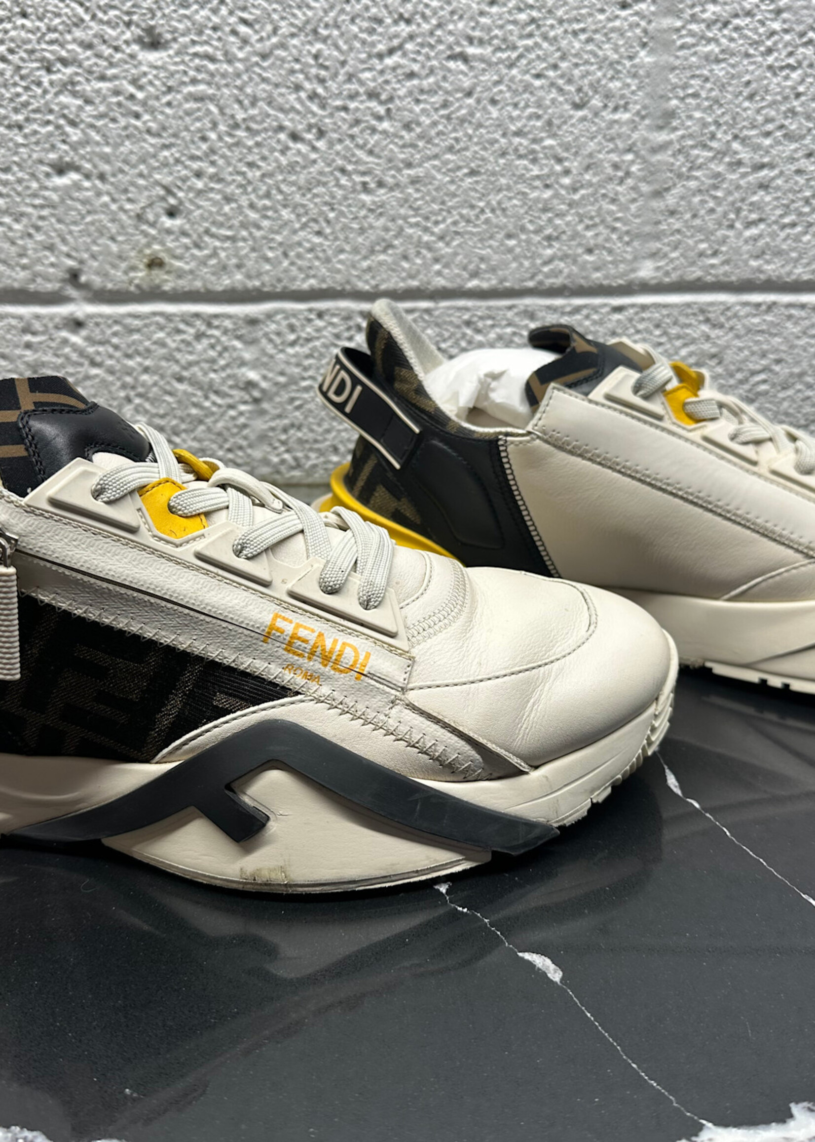 Fendi Flow White Mid Top Sneakers 8 As Is