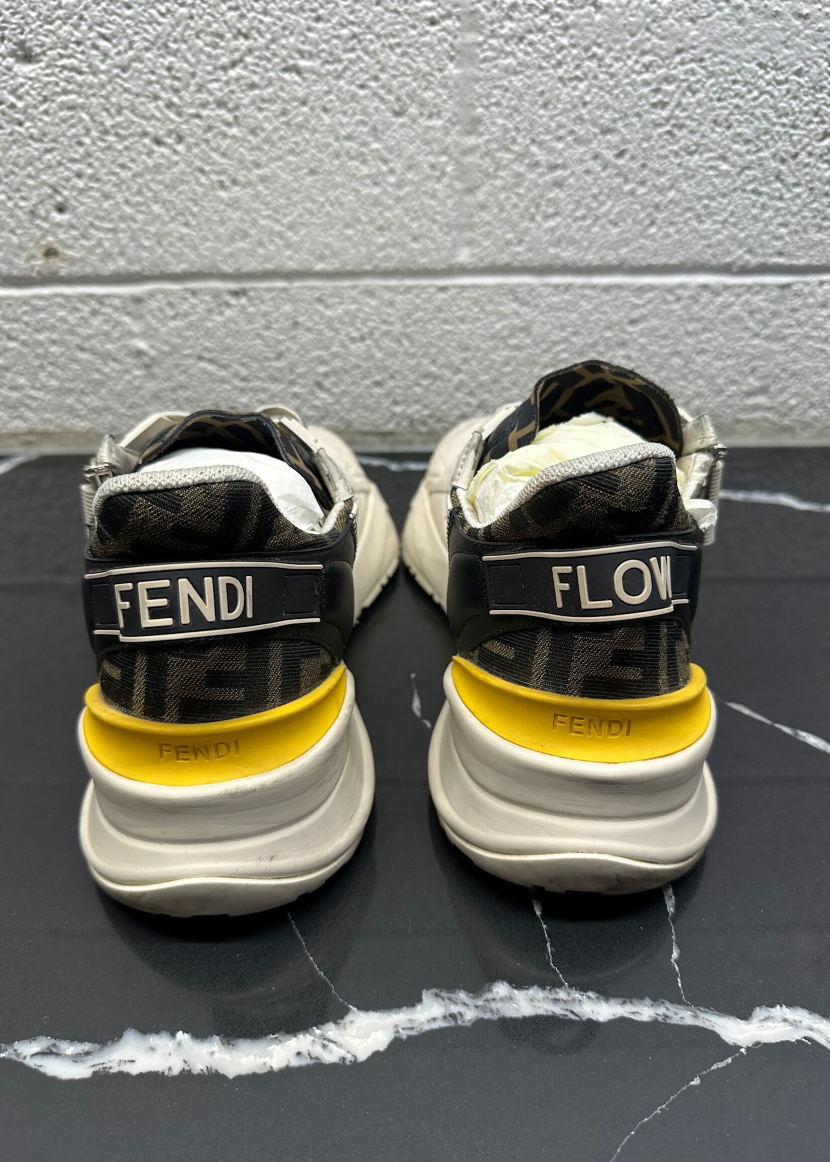 Fendi Flow White Mid Top Sneakers 8 As Is
