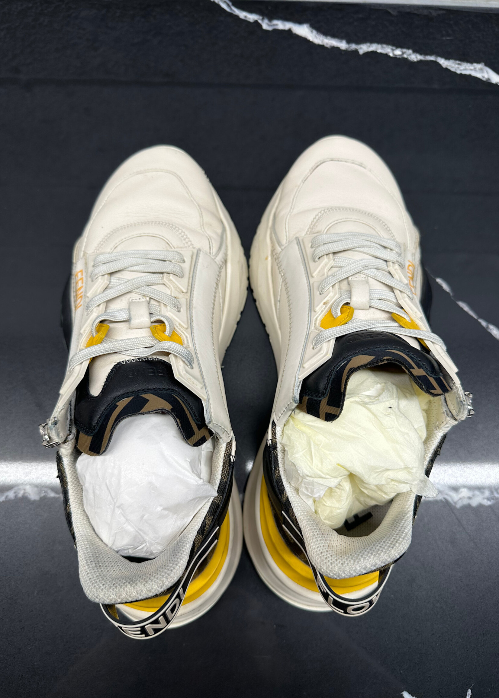 Fendi Flow White Mid Top Sneakers 8 As Is