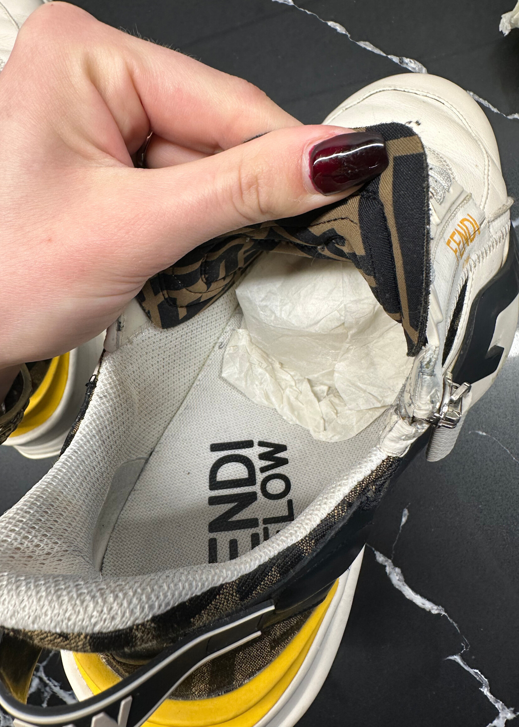 Fendi Flow White Mid Top Sneakers 8 As Is