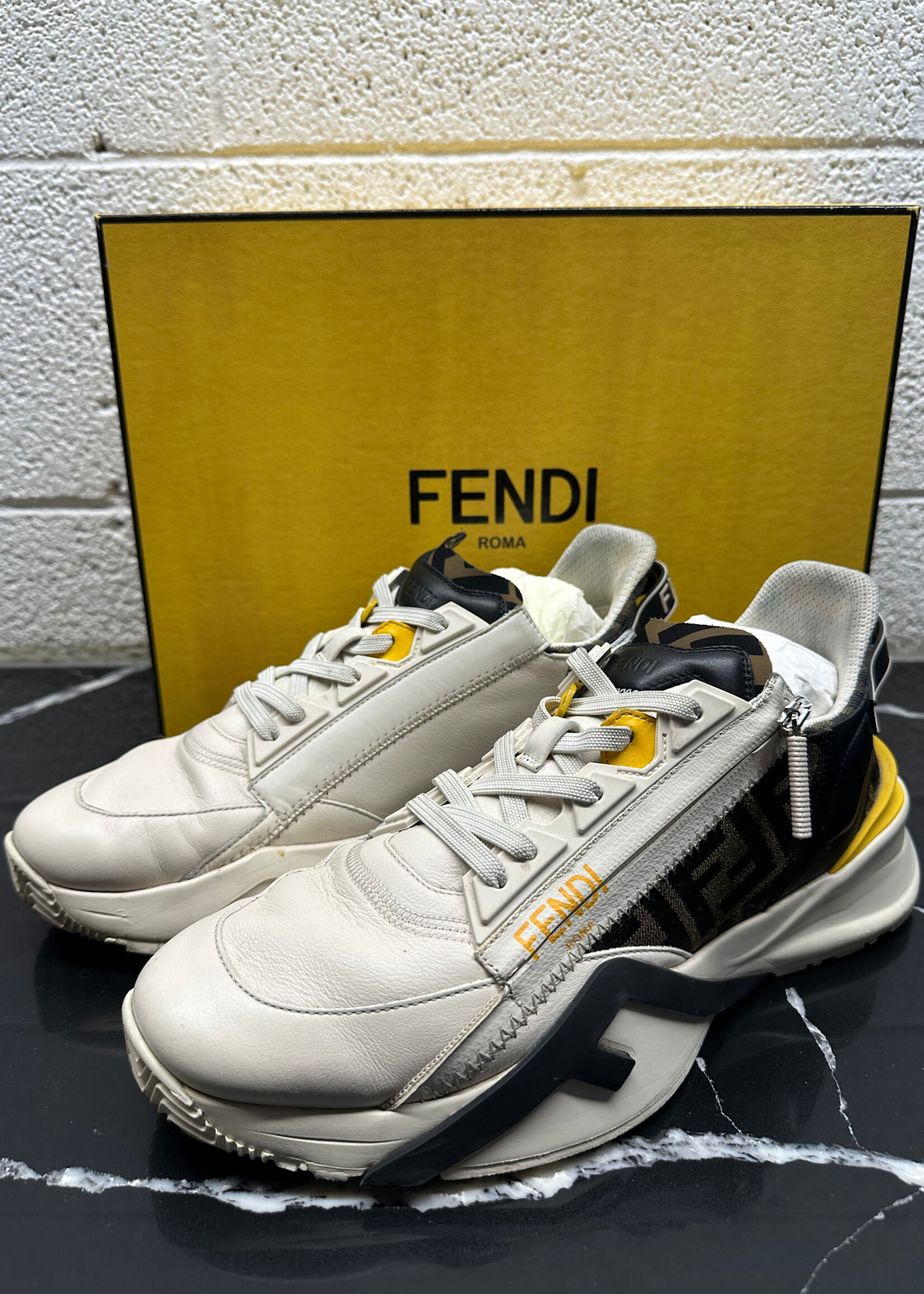 Fendi Flow White Mid Top Sneakers 8 As Is