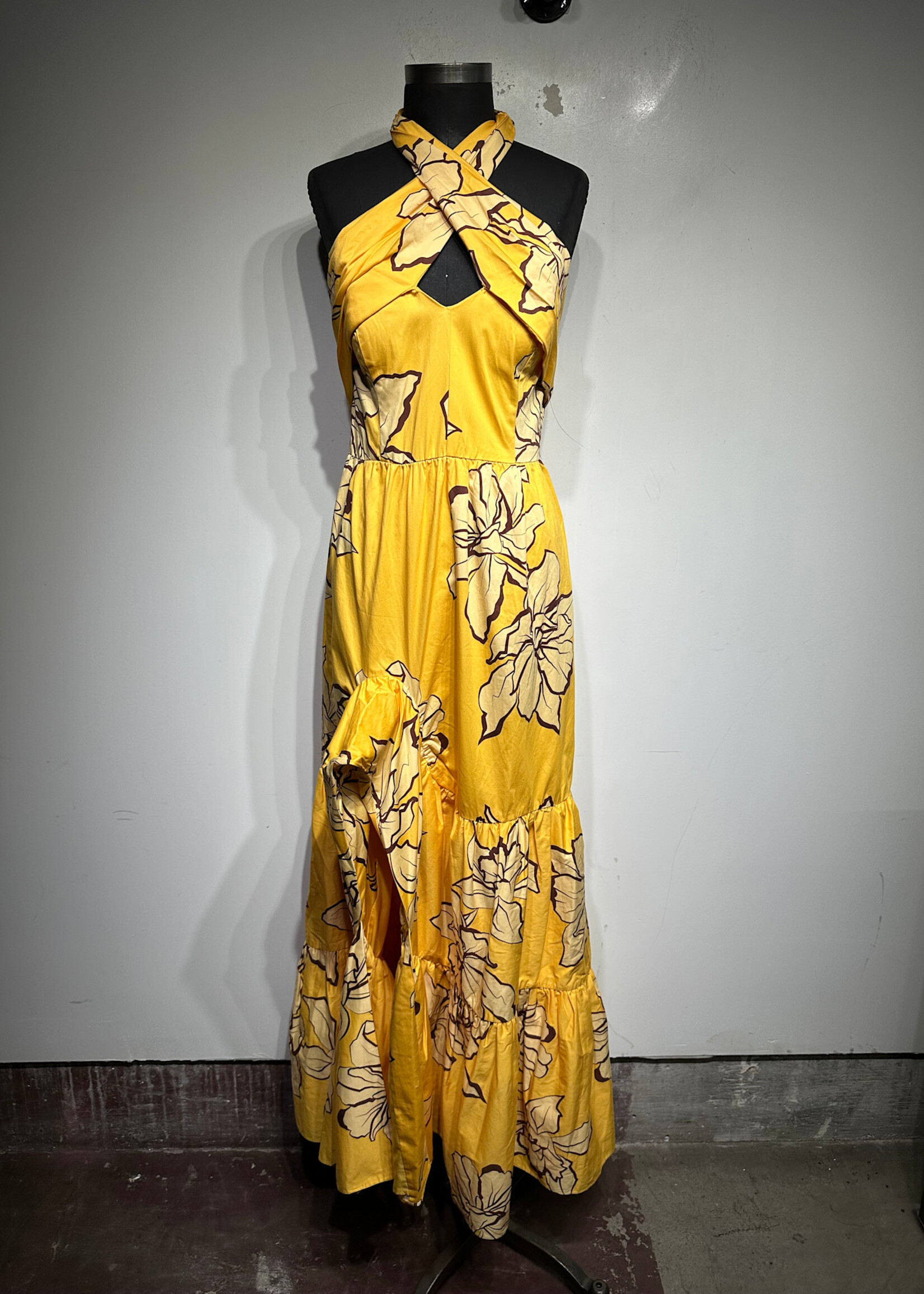 NWT Anthropologie Yellow Floral Dress Fem S
