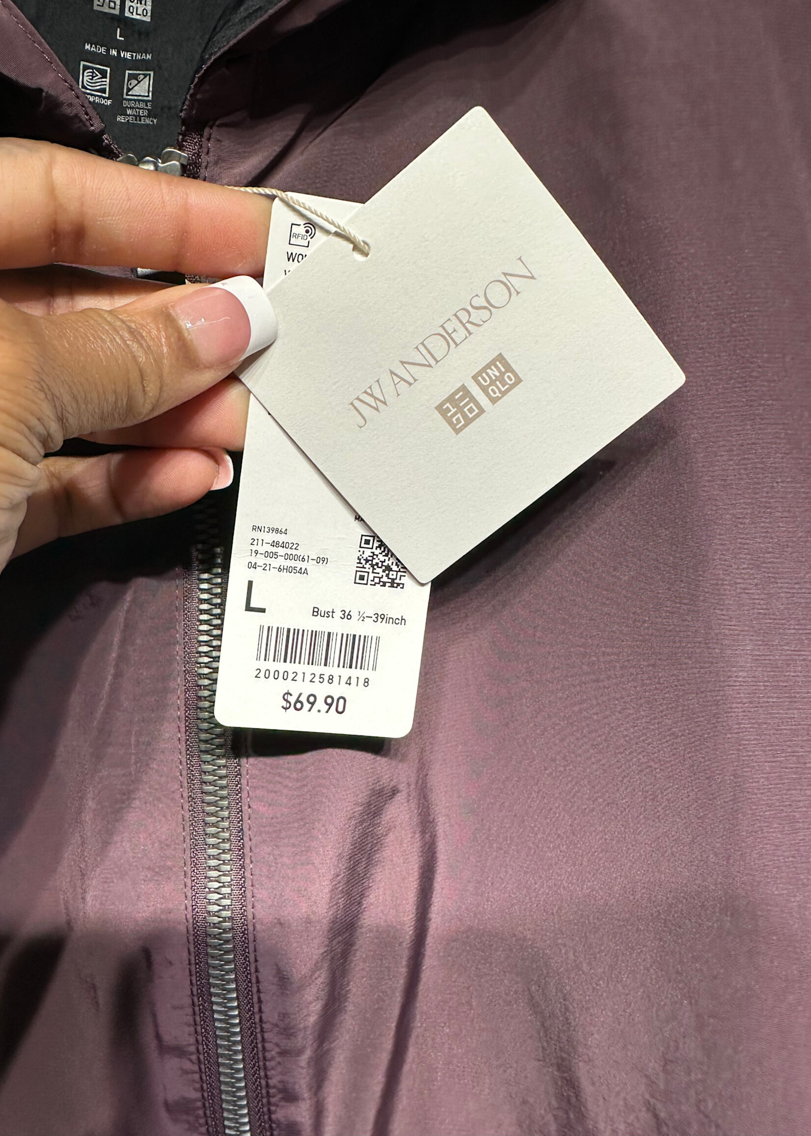 NWT JW Anderson x Uniqlo Purple Windbreaker L