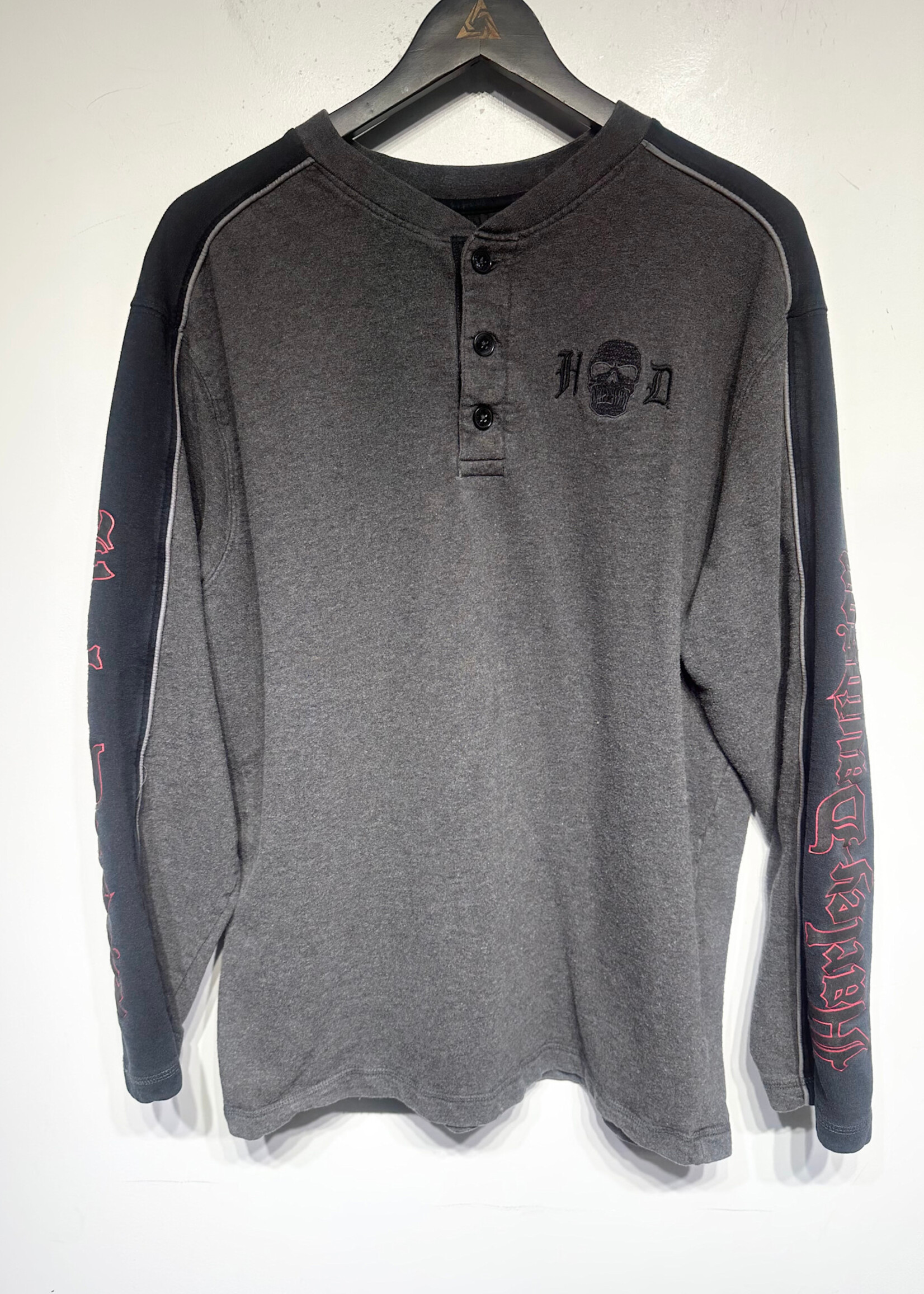 Harley Grey Black Henley LS XL