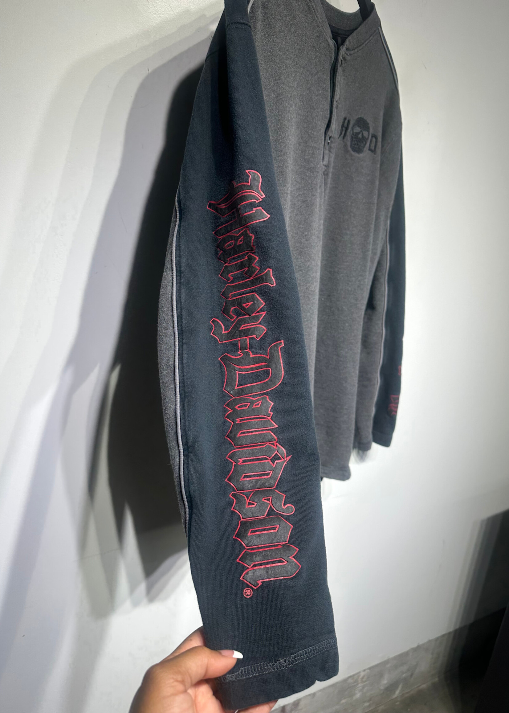 Harley Grey Black Henley LS XL