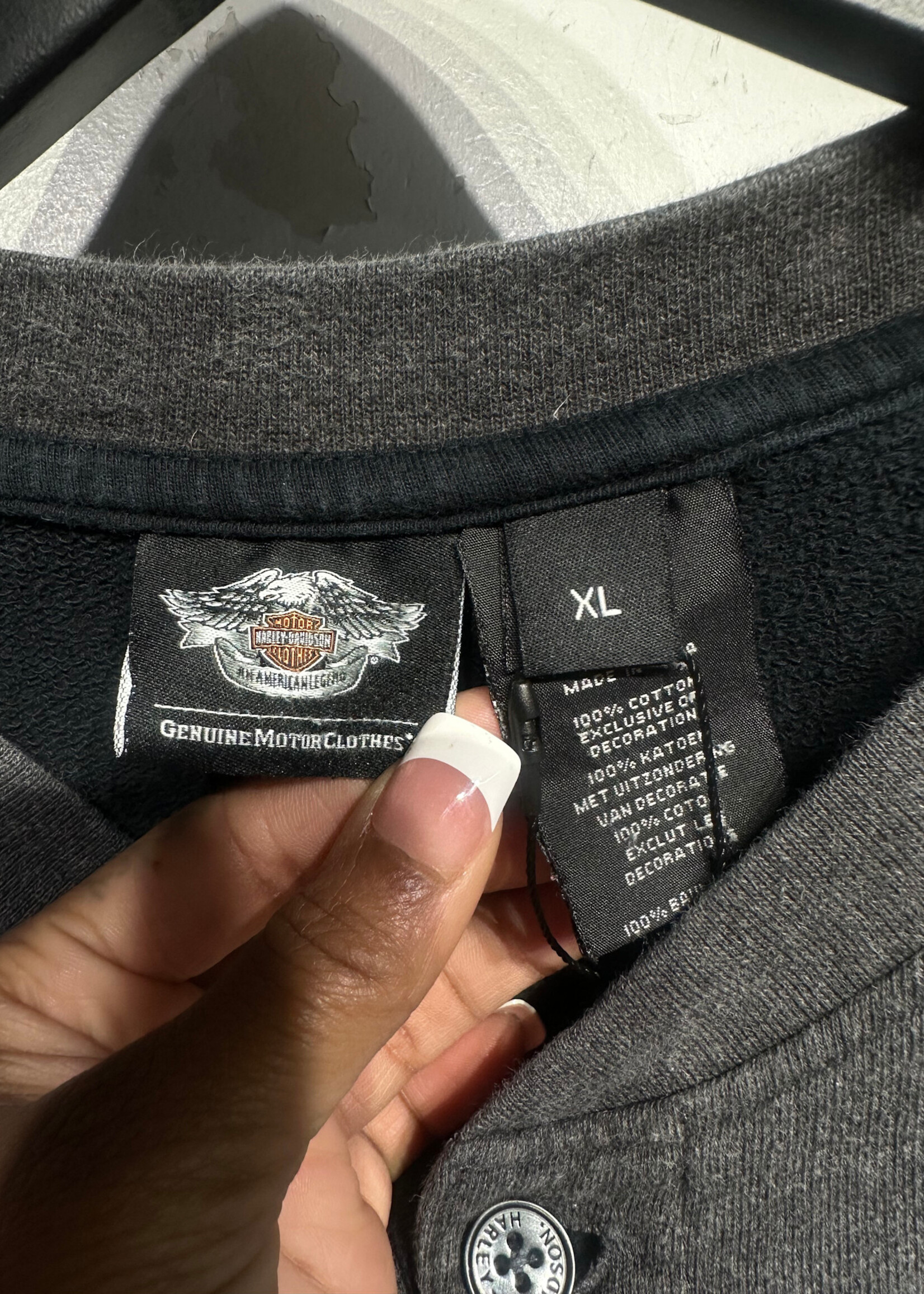 Harley Grey Black Henley LS XL