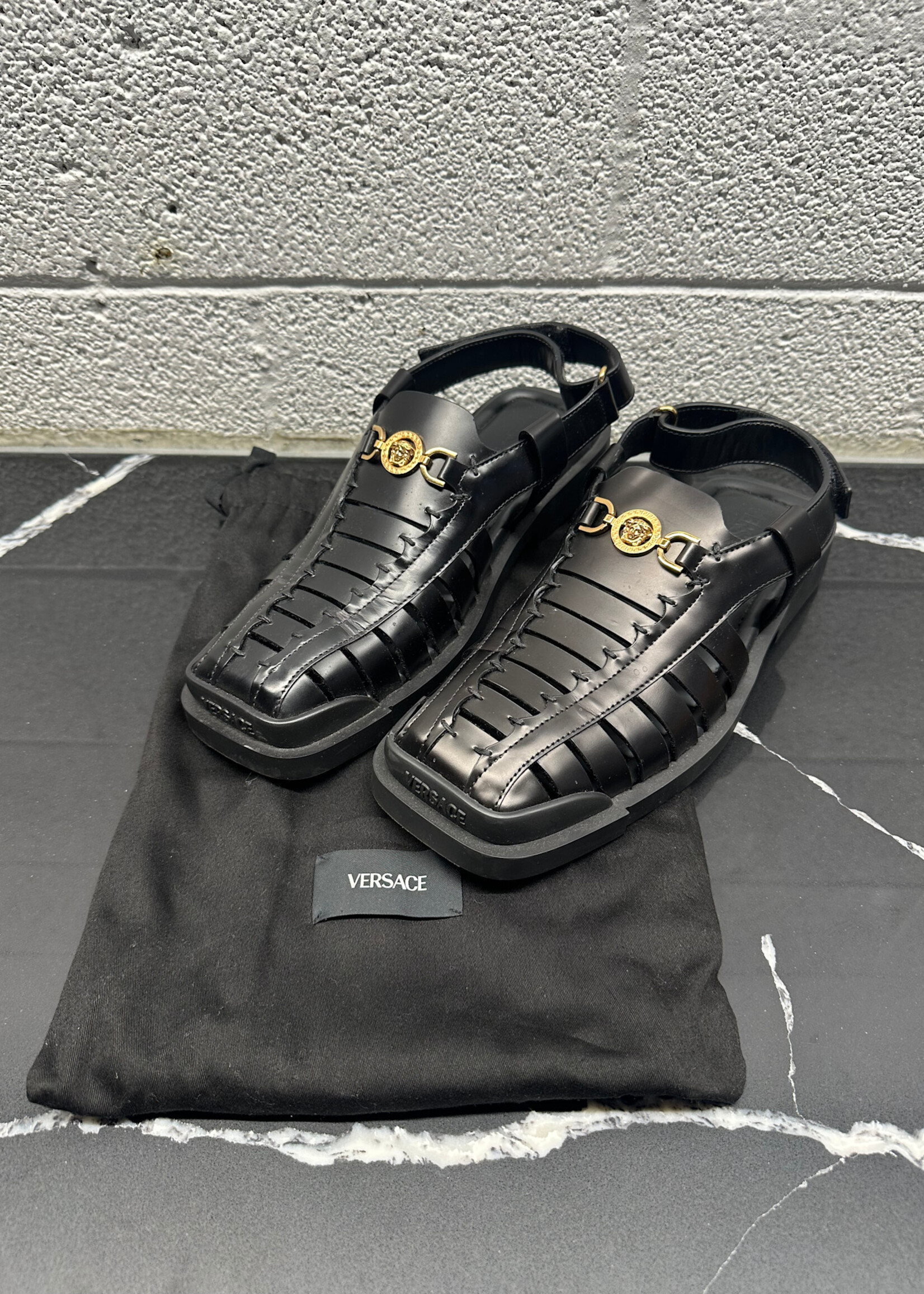 Versace Nero Medusa Leather Sandal 42/9