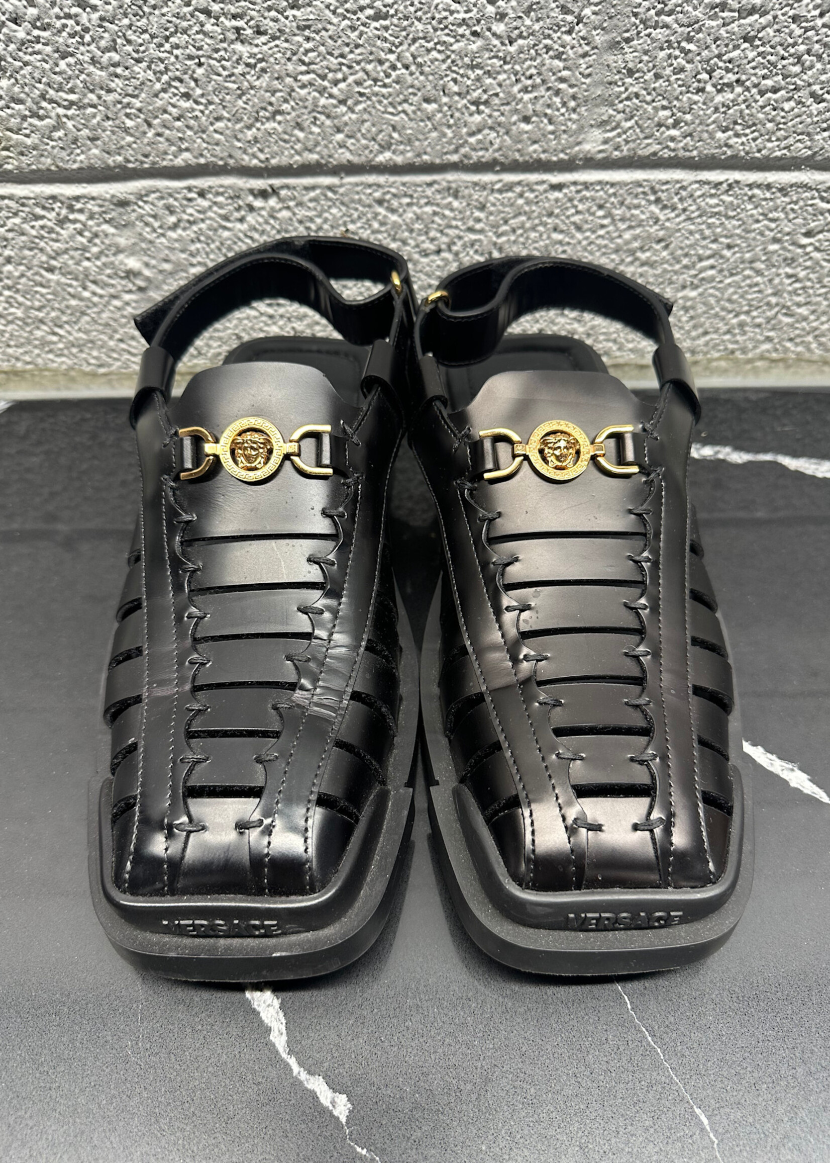 Versace Nero Medusa Leather Sandal 42/9