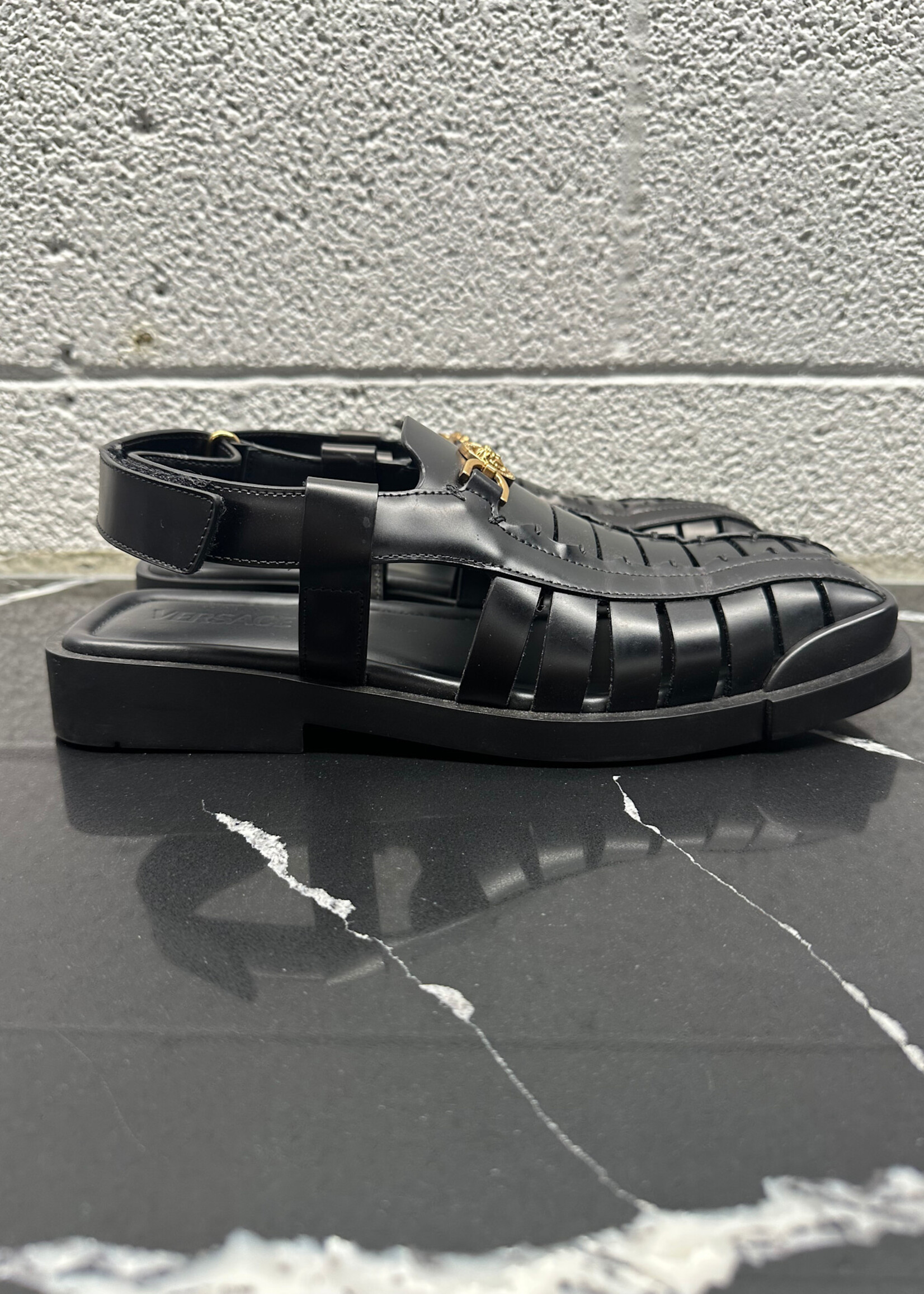 Versace Nero Medusa Leather Sandal 42/9
