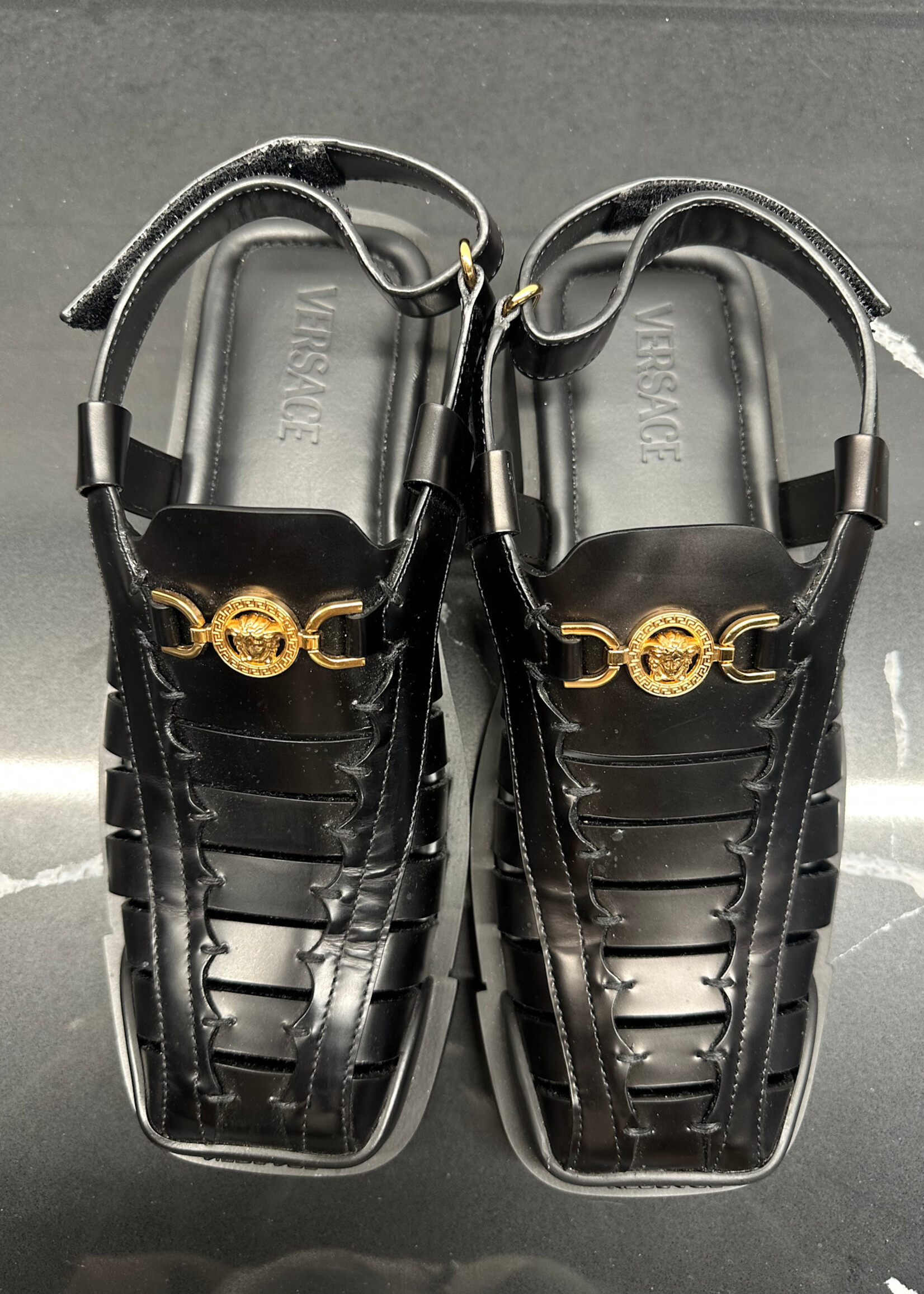 Versace Nero Medusa Leather Sandal 42/9