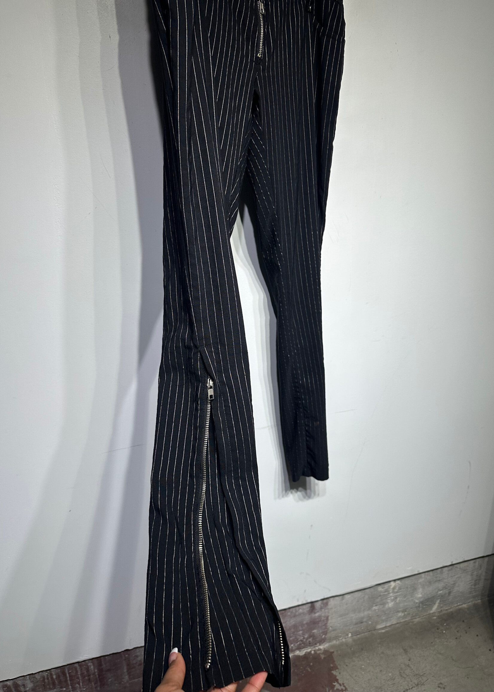 Lipservice Pinstripe Black Flares Side Zipper Detail Fem 32