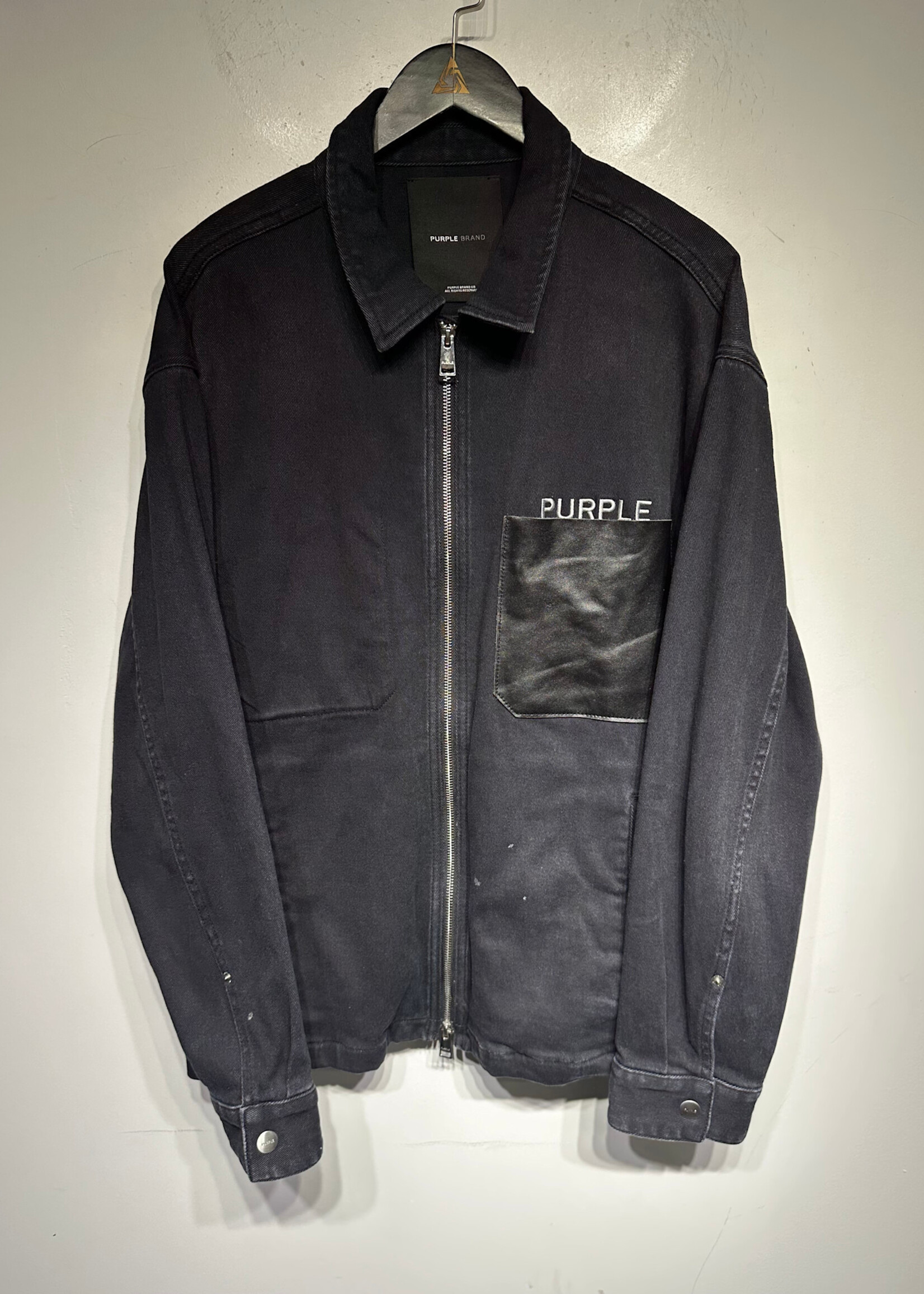 Purple Brand Black Denim Cut Off Logo Jacket Masc XL
