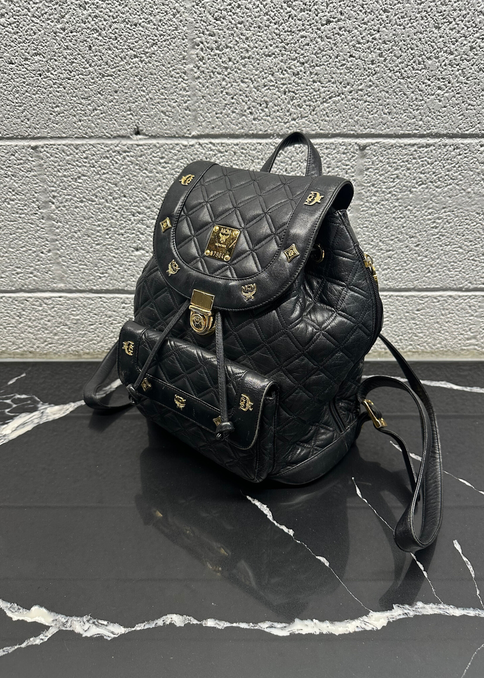 MCM Vintage Black Quilted Backpack