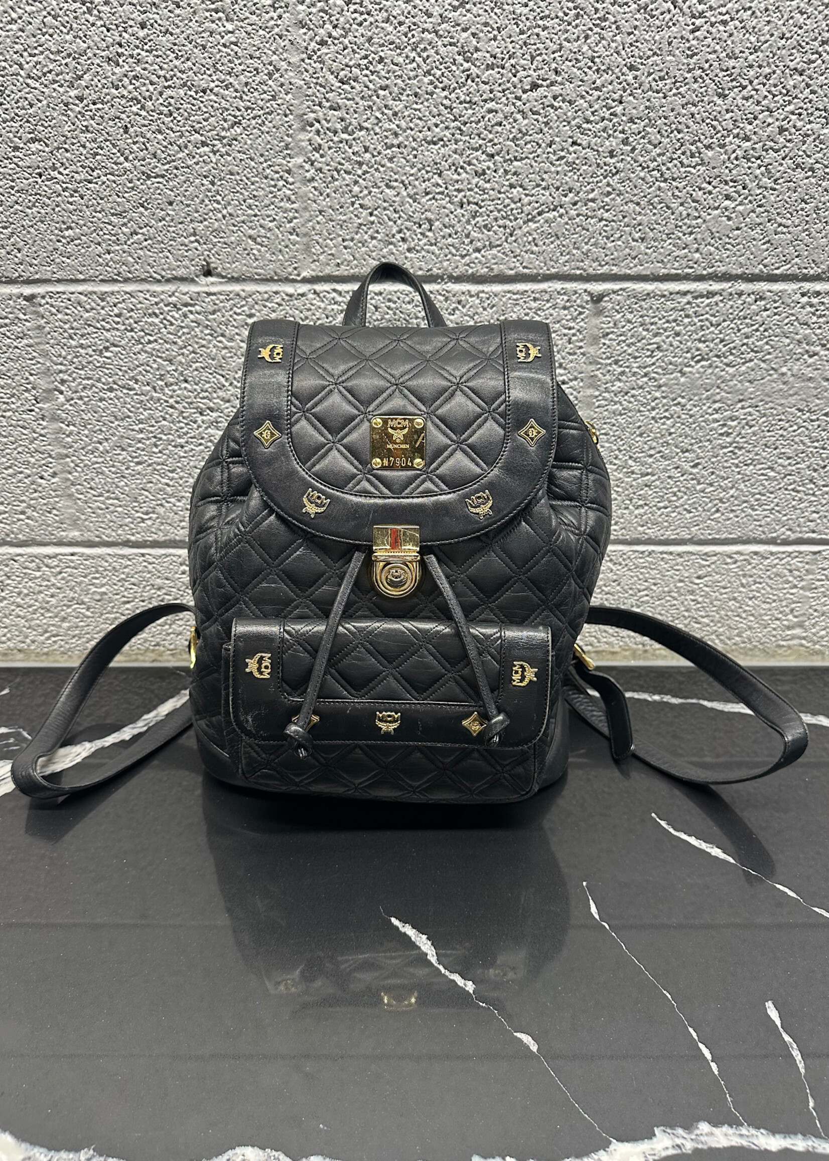 MCM Vintage Black Quilted Backpack