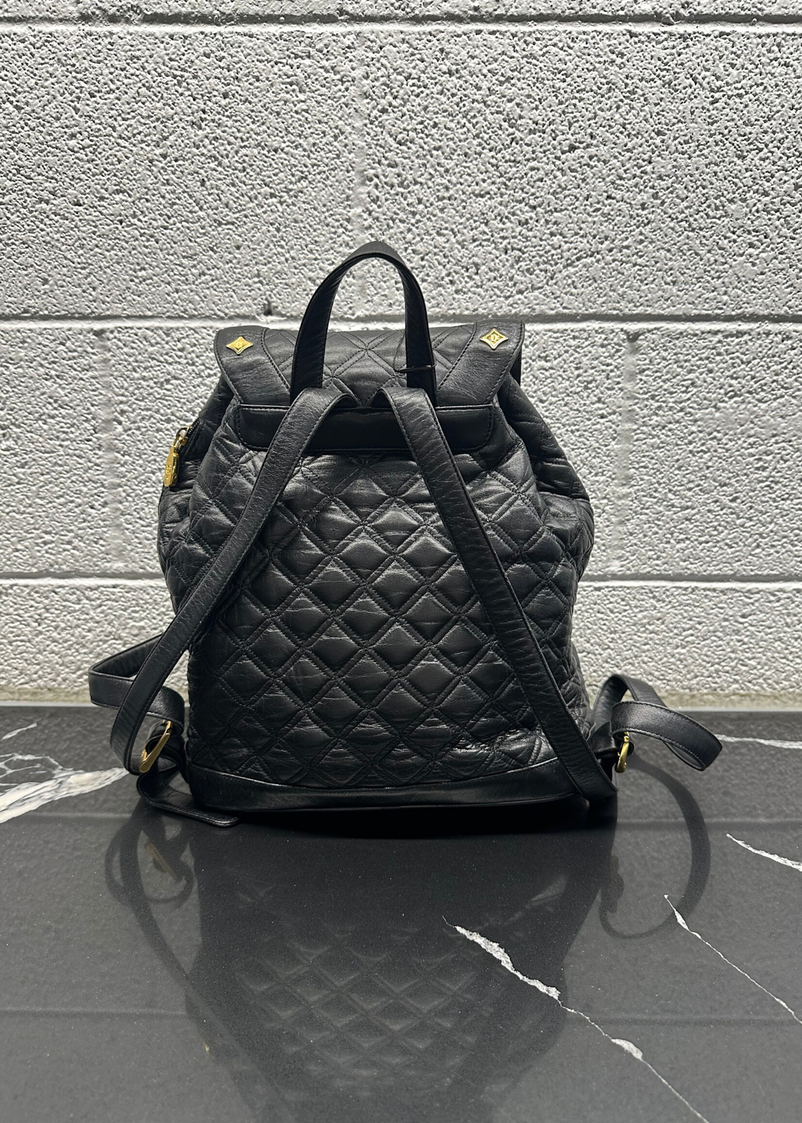 MCM Vintage Black Quilted Backpack