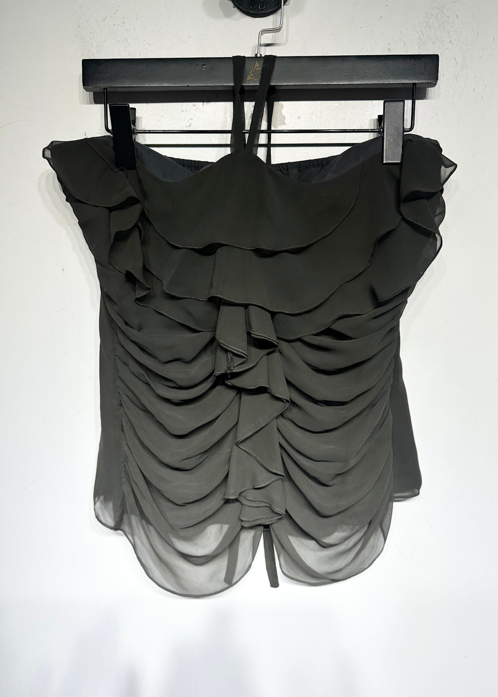 THE LIMITED GREY RUFFLE HALTER TOP L