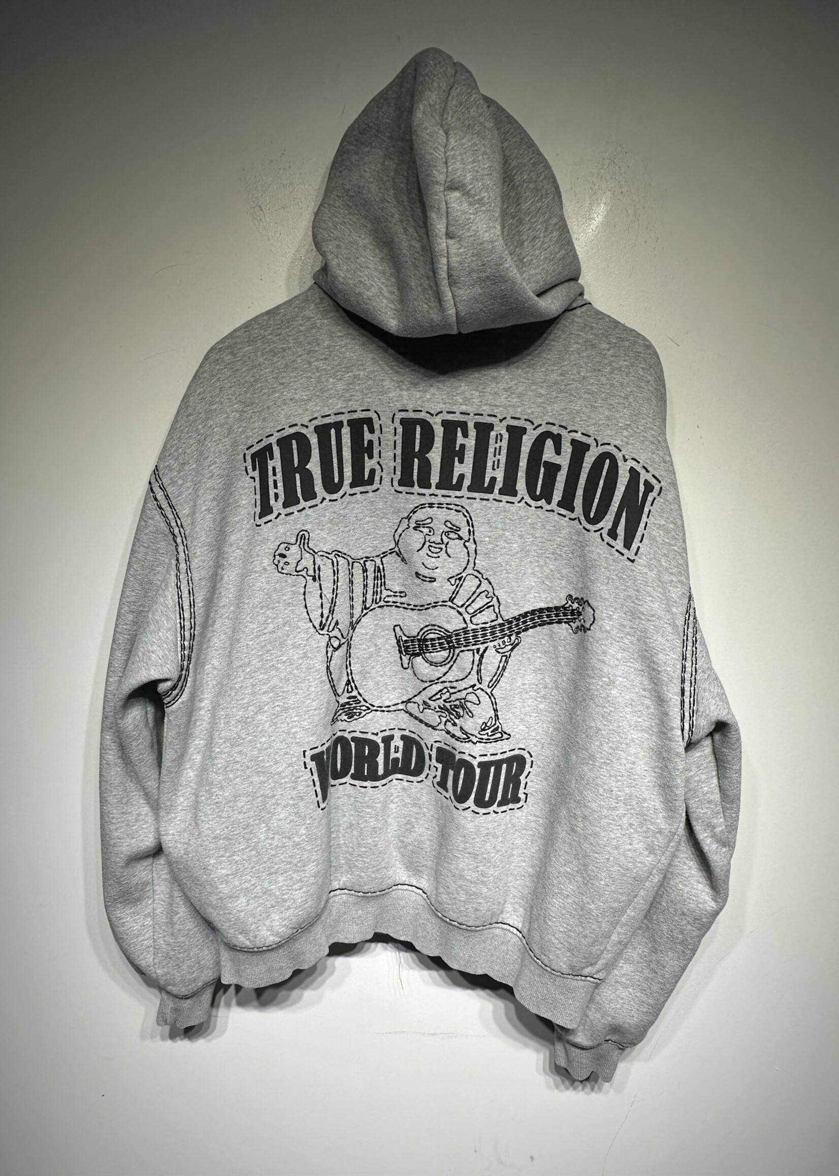 True Religion Grey Black Stitch Zip Hoodie Masc XL