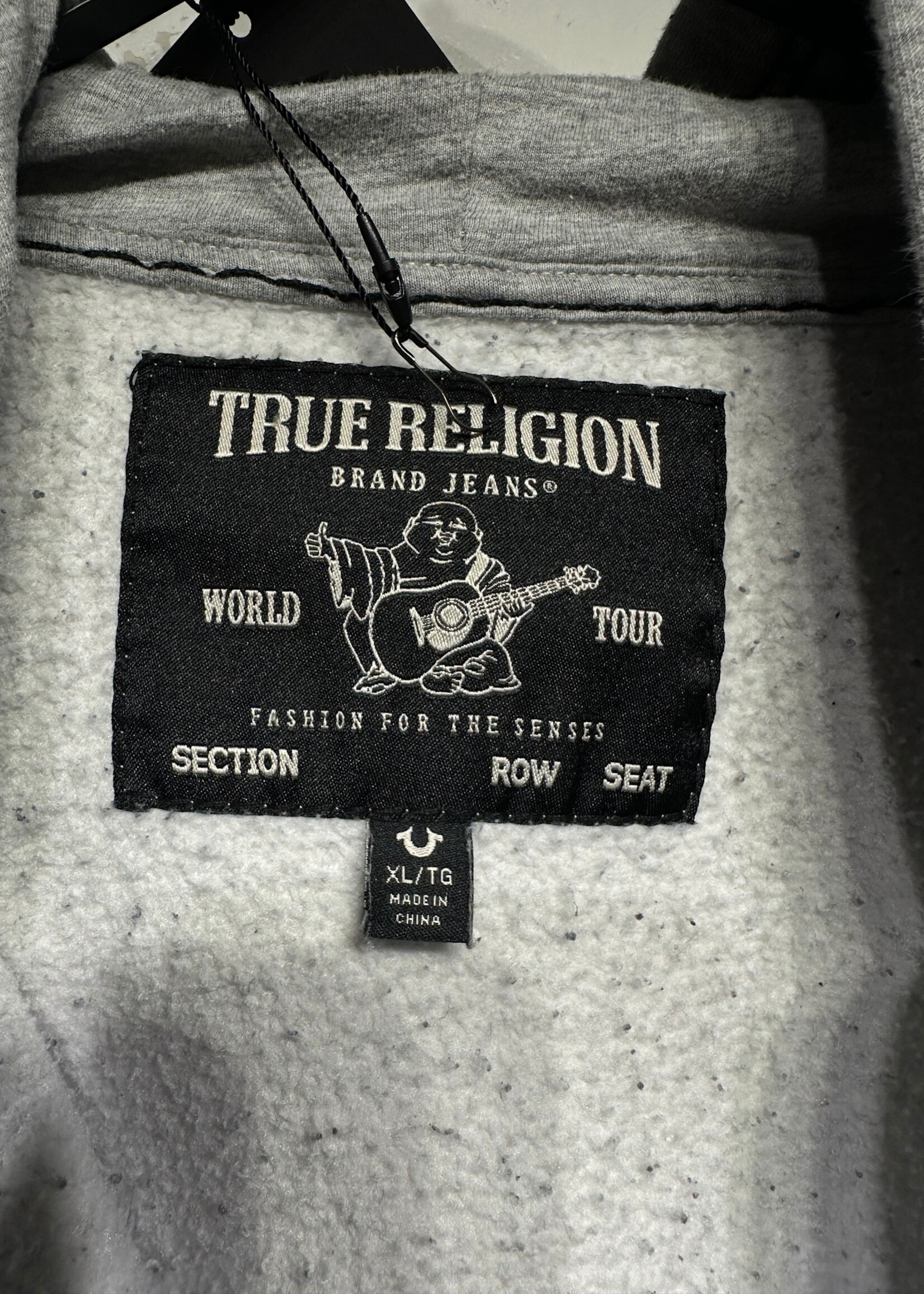 True Religion Grey Black Stitch Zip Hoodie Masc XL