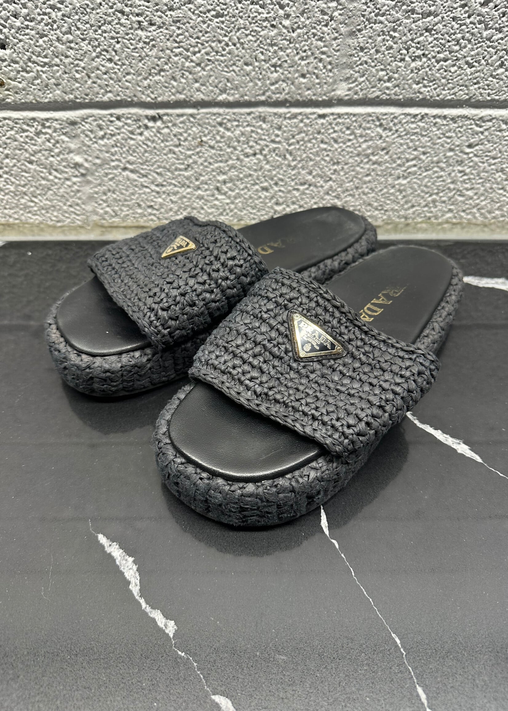 Prada Black Woven Slide
