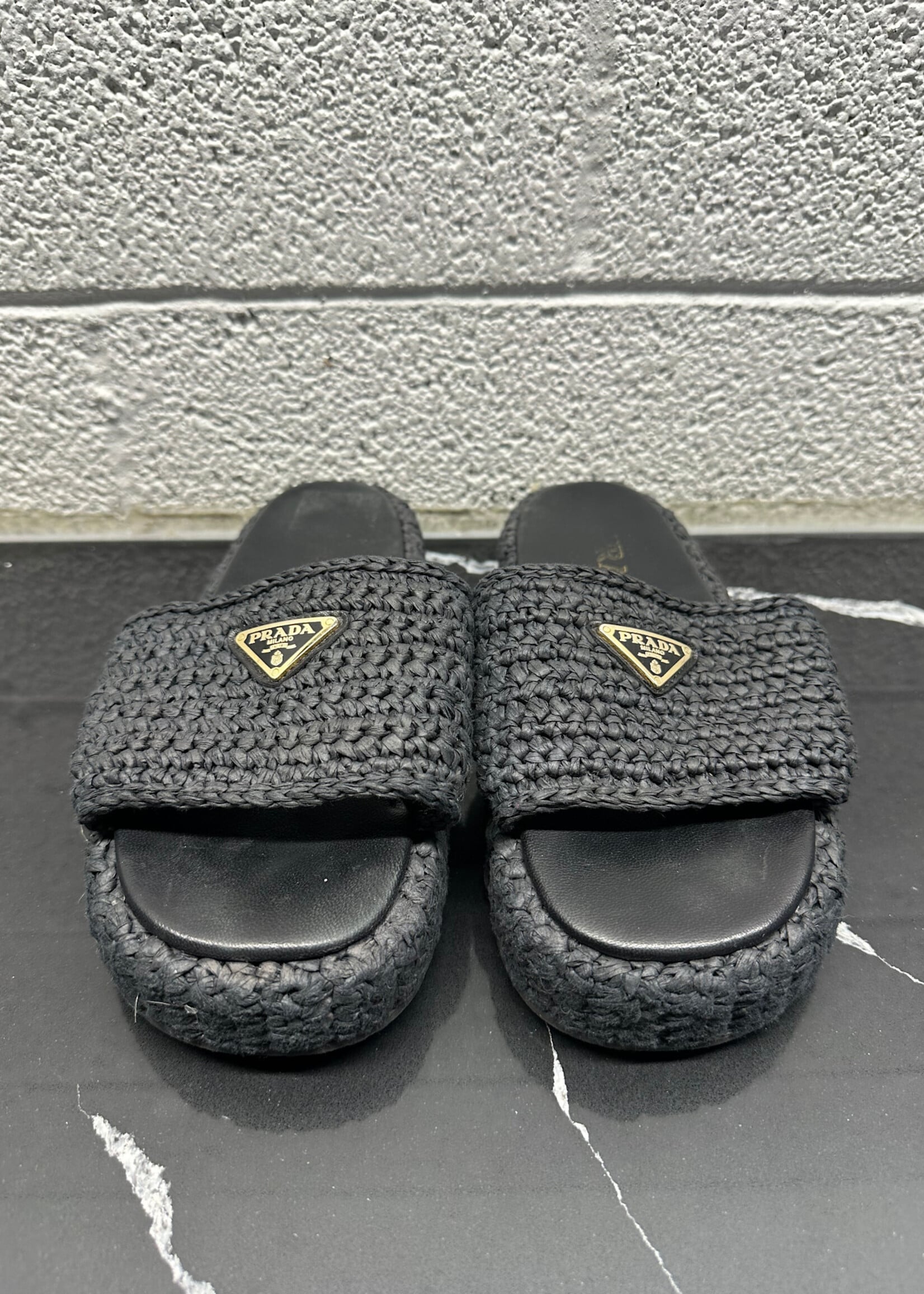 Prada Black Woven Slide