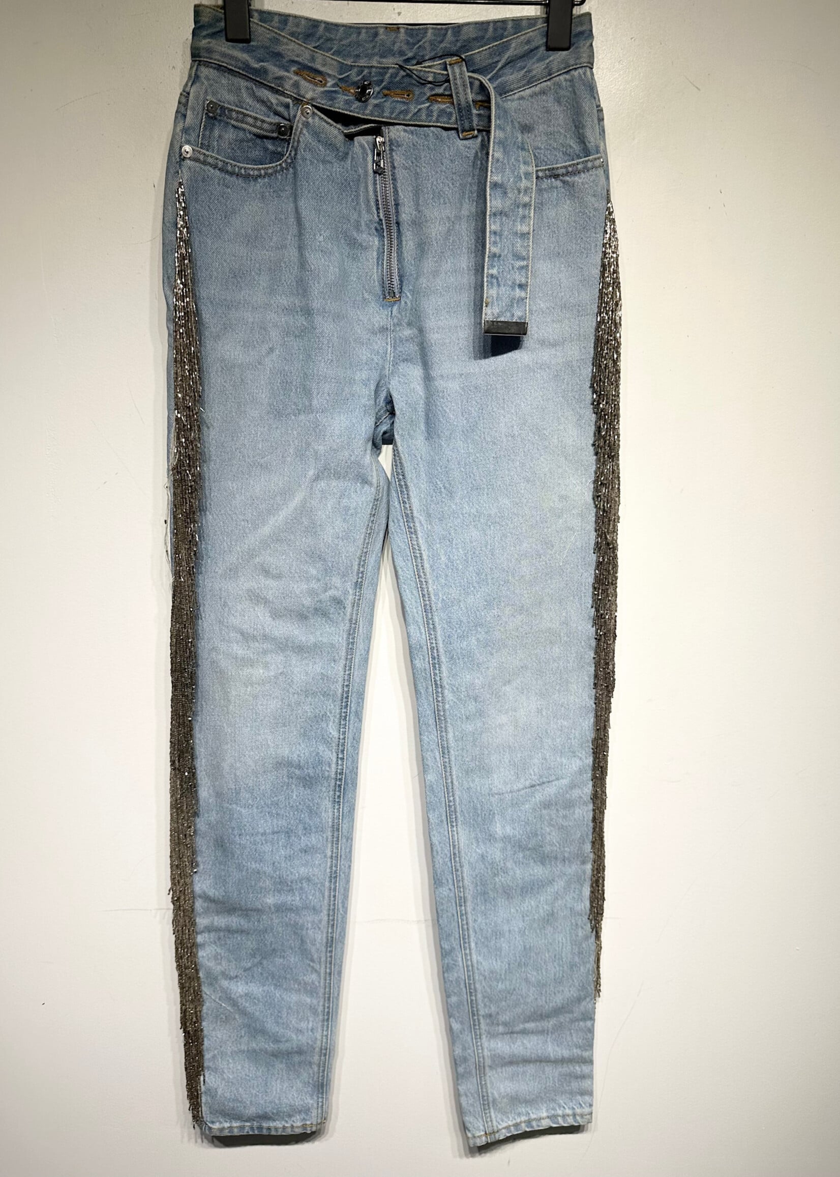 Helmut Lang Silver Beaded Fringe Jeans 25 AS IS