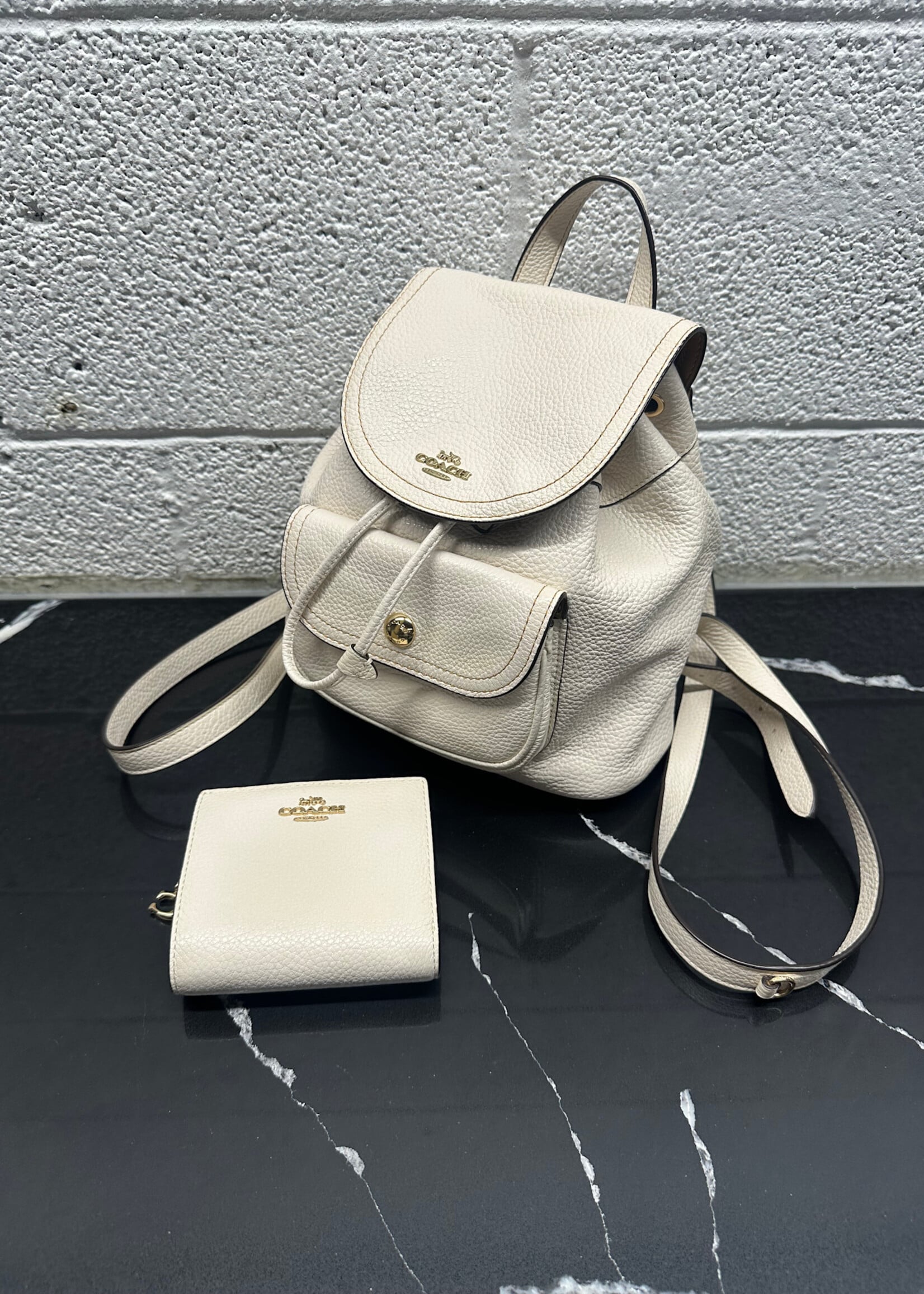 Coach White Leather Mini Backpack W/ Wallet