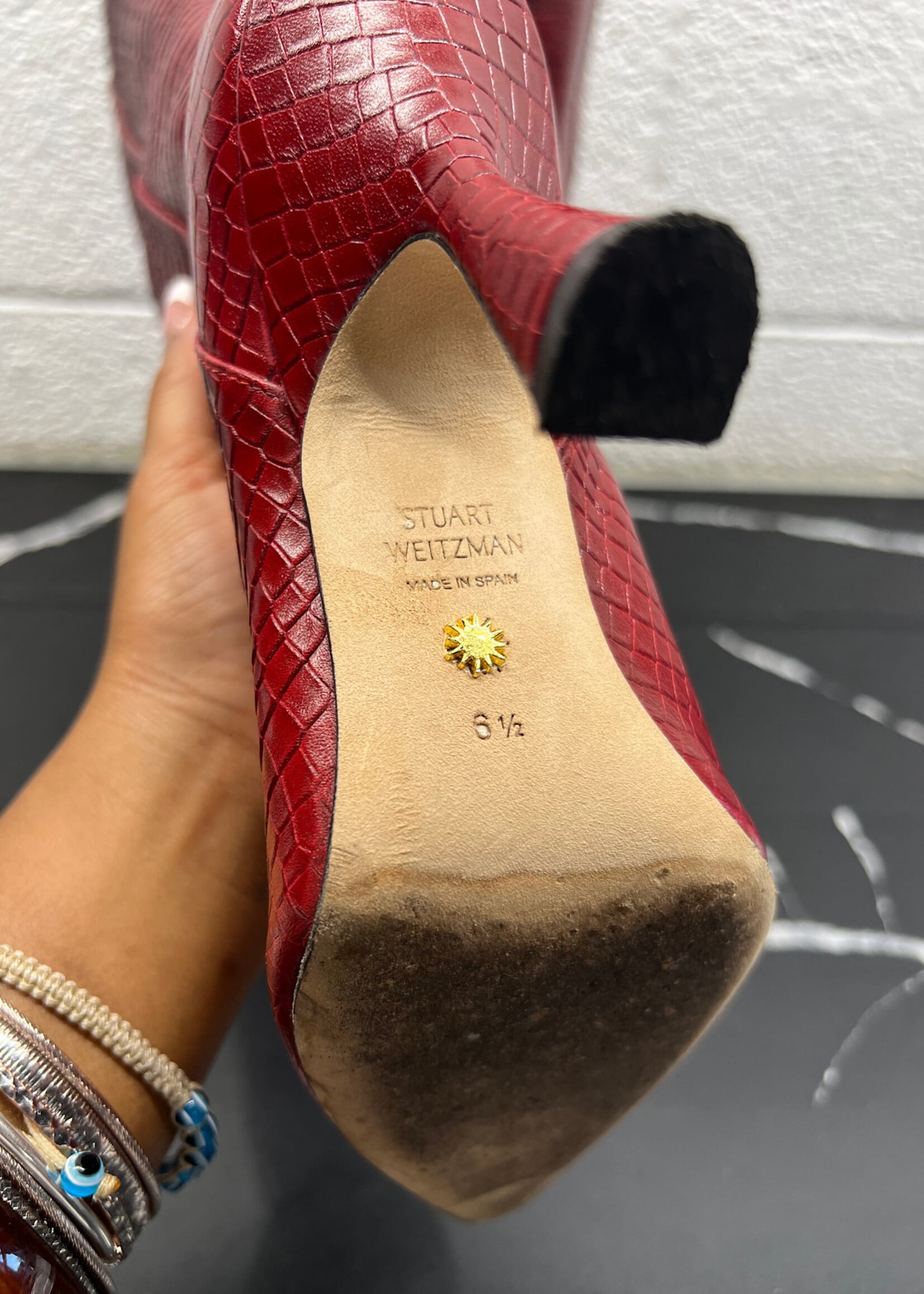 Stuart Weitzman Red Embossed Heel 6.5
