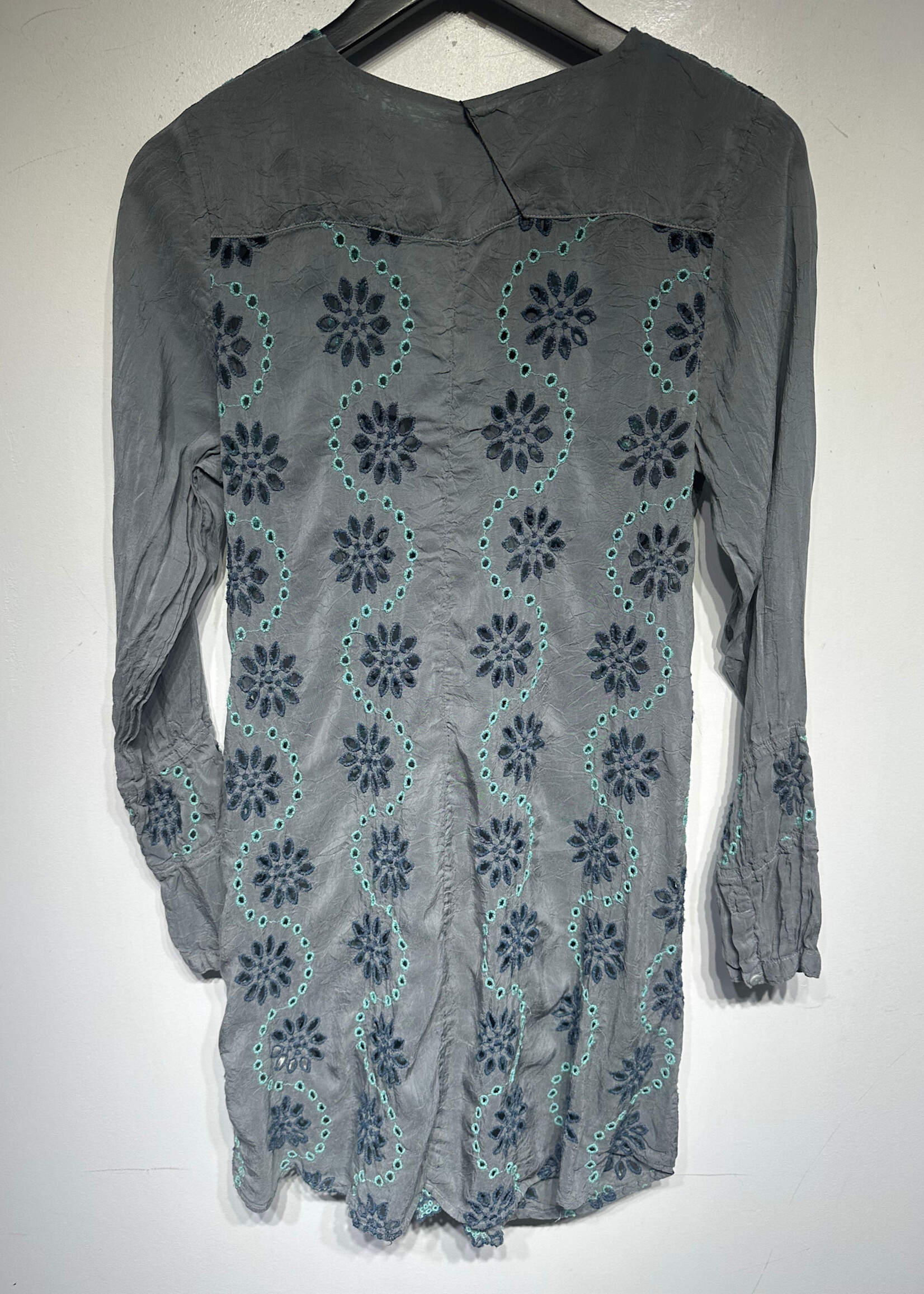JOHNNY WAS BLUE EMBRODIERED LS DRESS M