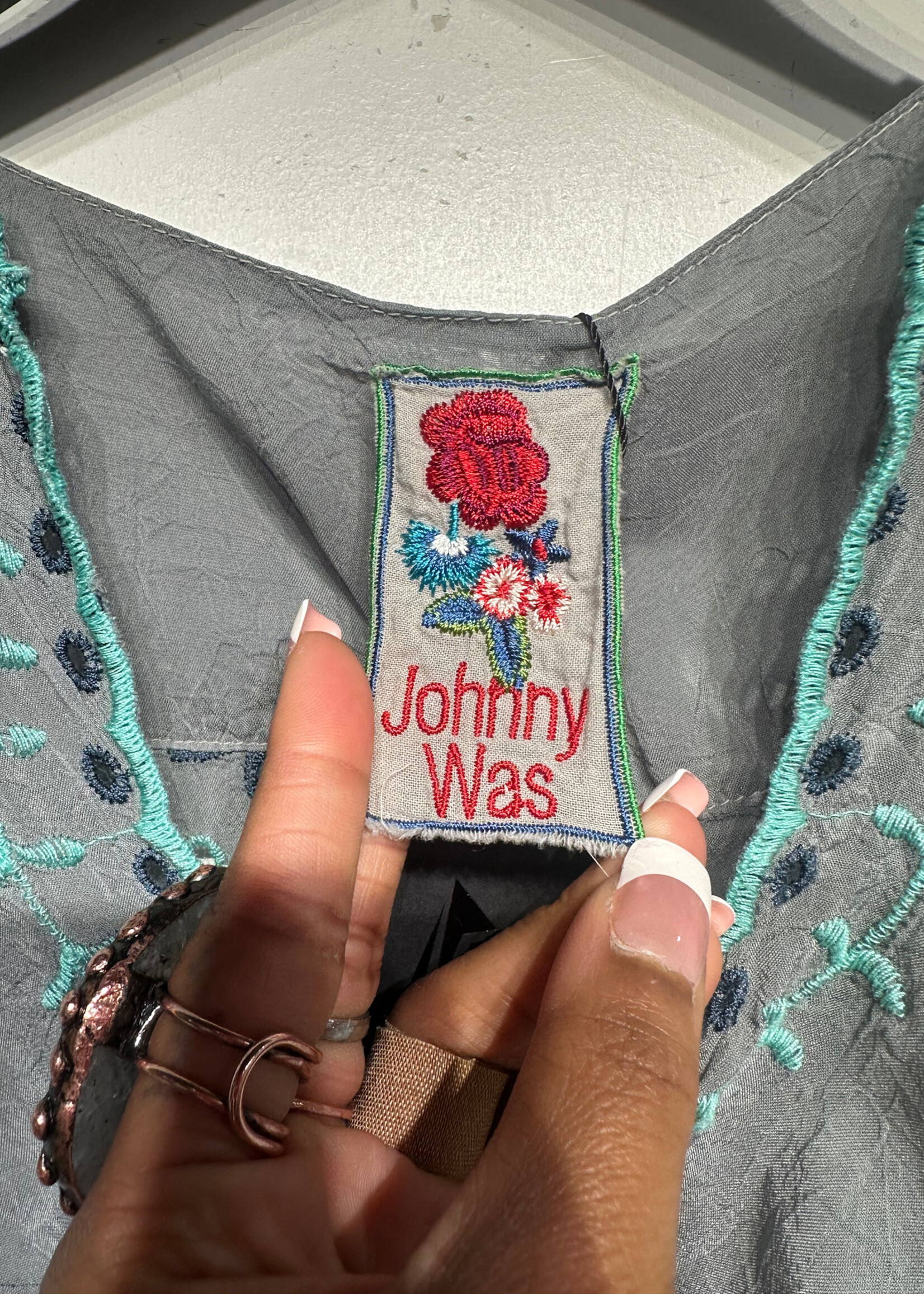 JOHNNY WAS BLUE EMBRODIERED LS DRESS M