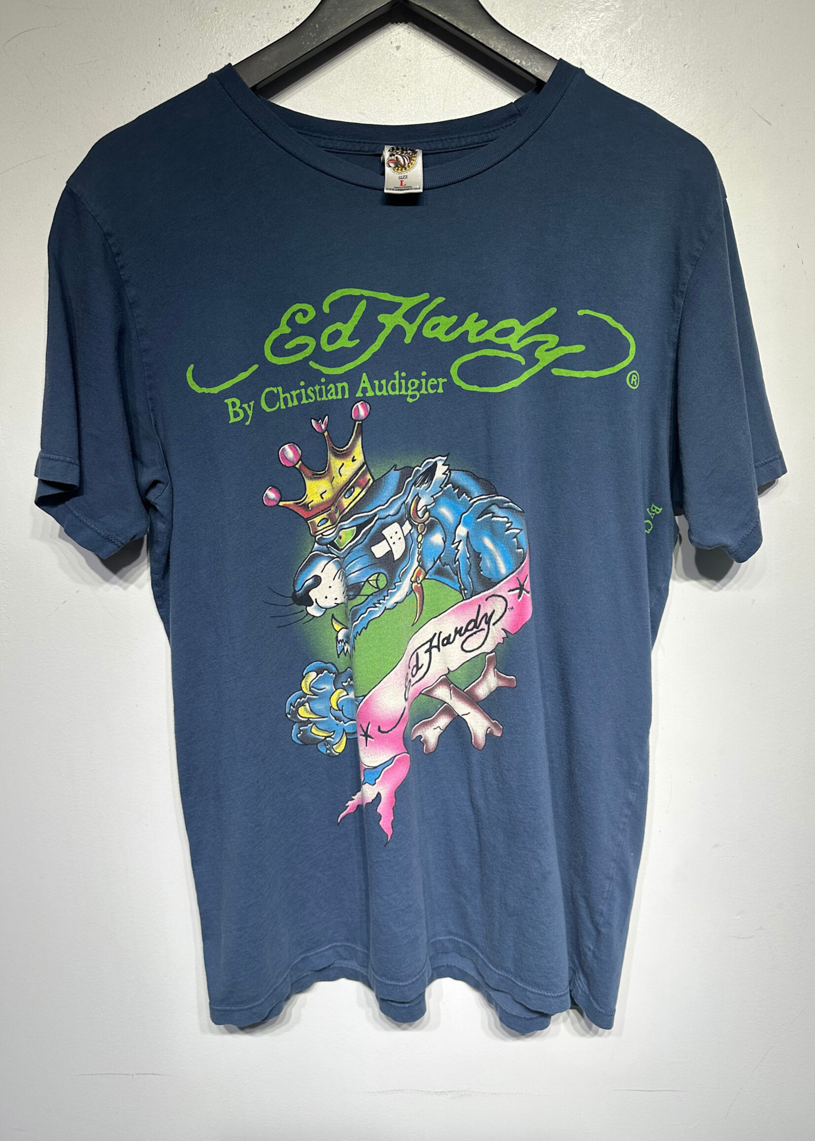 Ed Hardy Y2K Black Panther Navy Tee Masc L