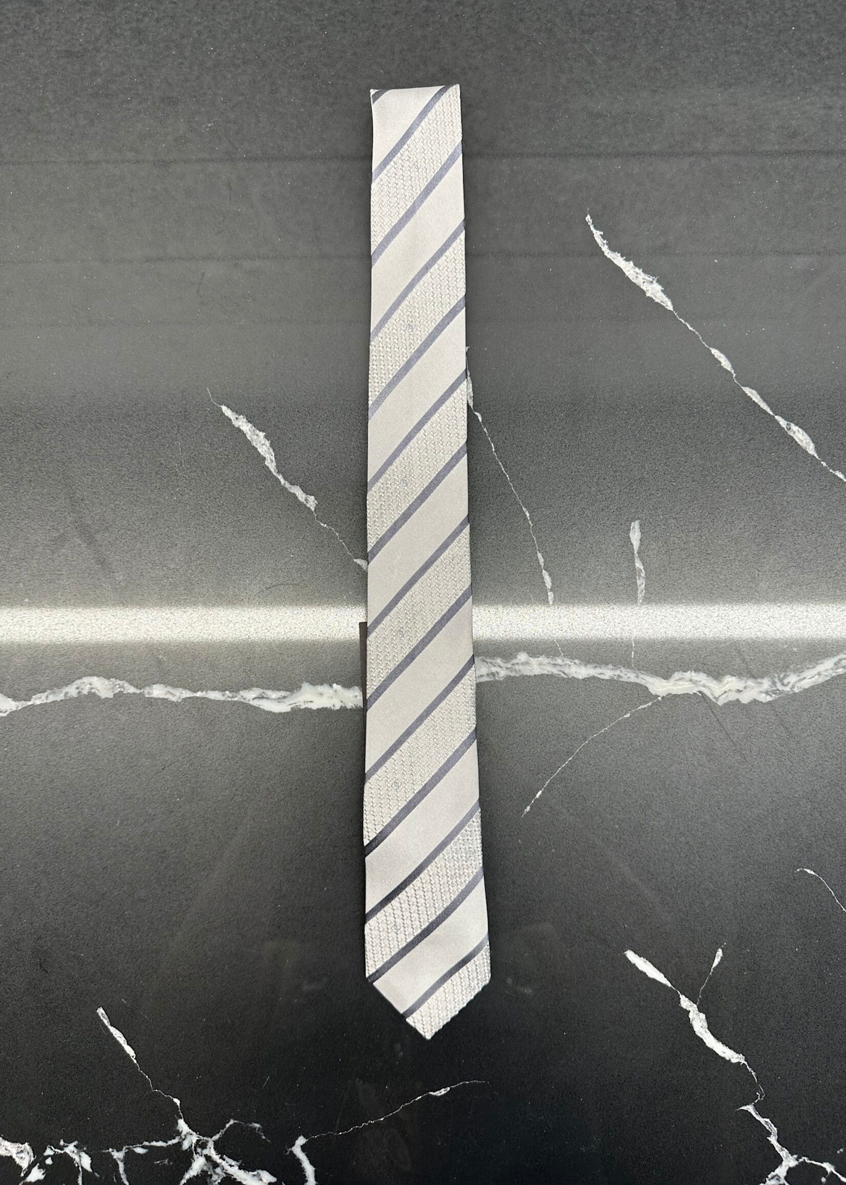 Chanel Light Grey Stripe Silk Tie