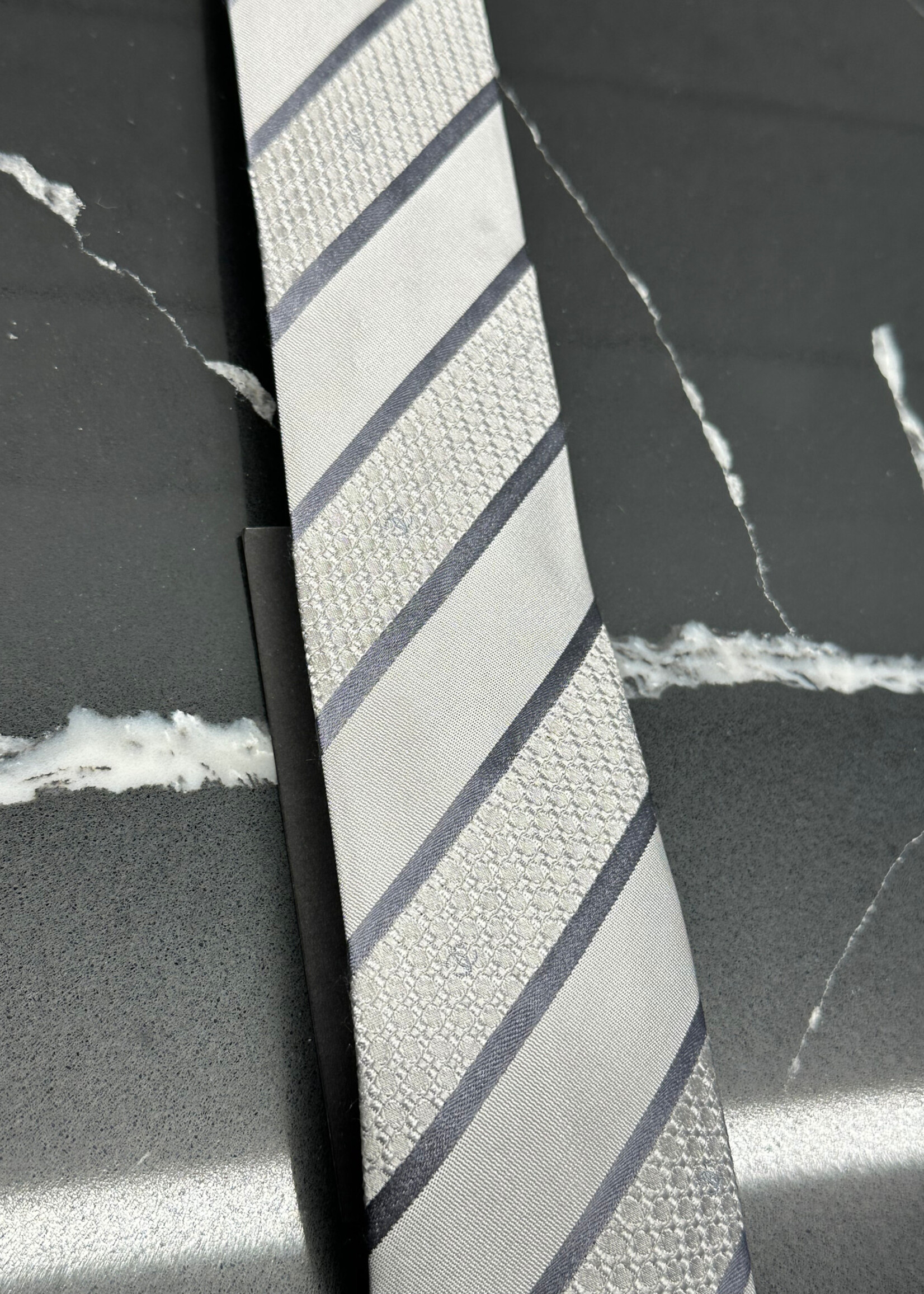 Chanel Light Grey Stripe Silk Tie