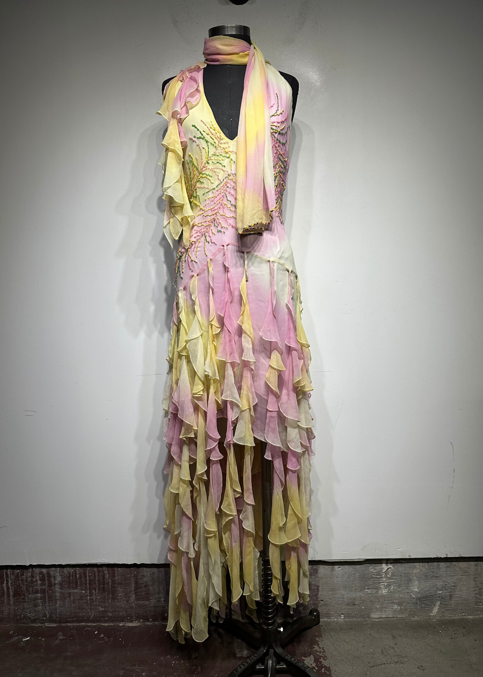NWT Hi Fashions Pink Yellow Halter Dress 14/XL
