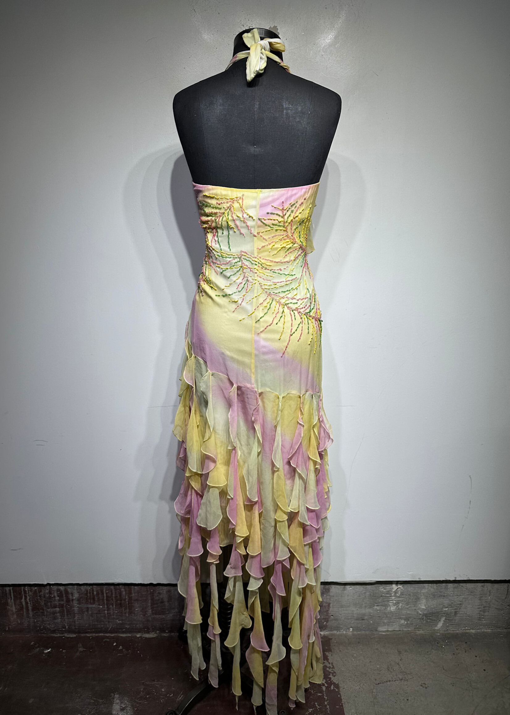 NWT Hi Fashions Pink Yellow Halter Dress 14/XL