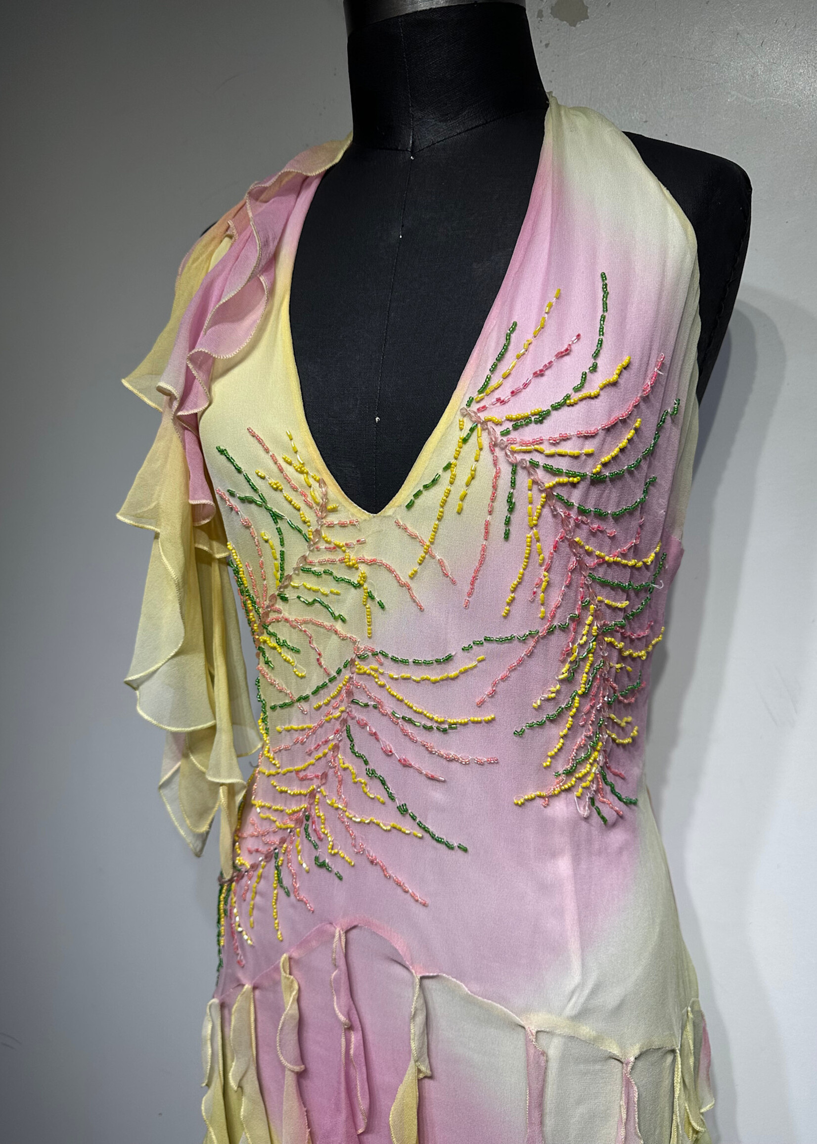 NWT Hi Fashions Pink Yellow Halter Dress 14/XL