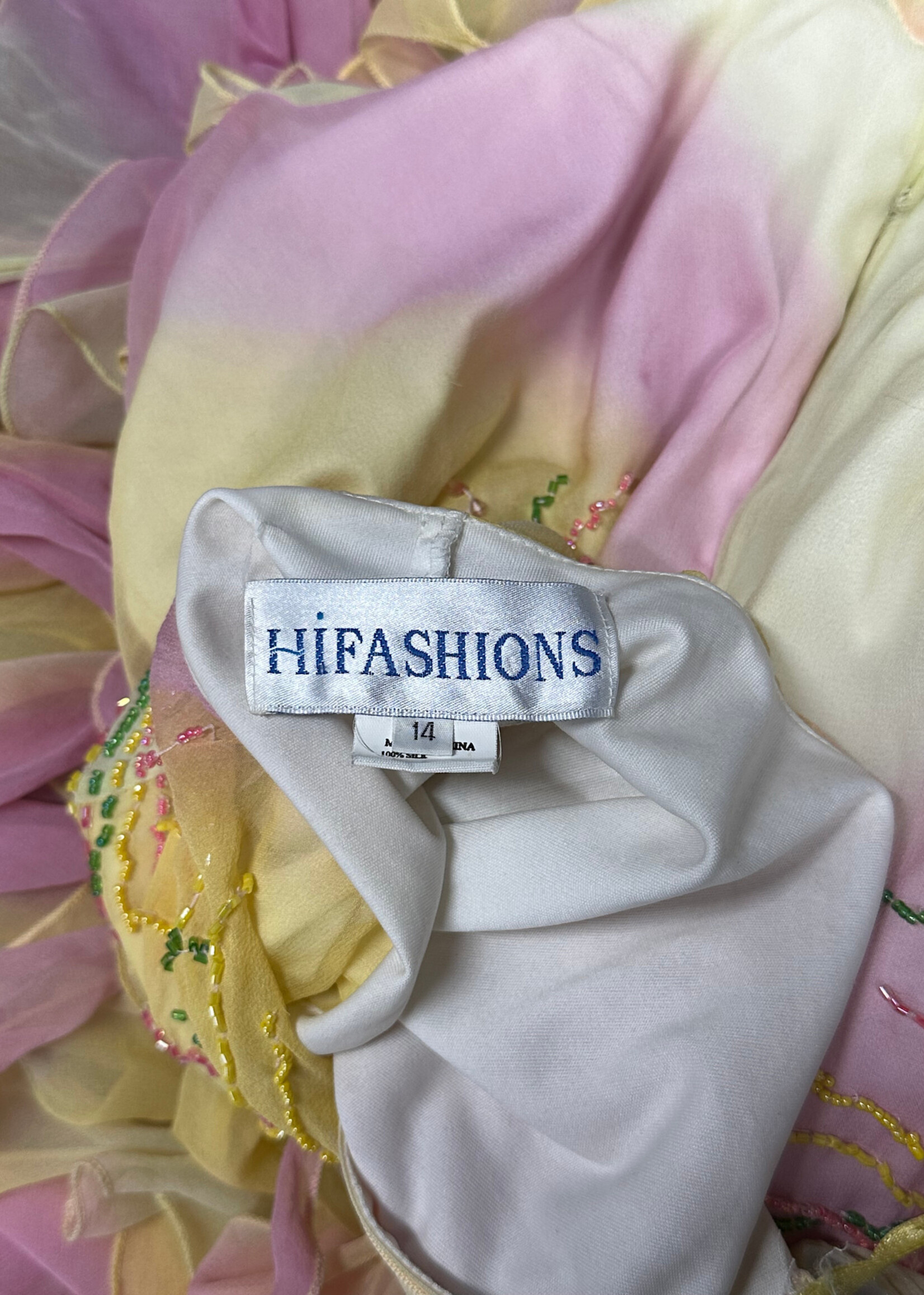 NWT Hi Fashions Pink Yellow Halter Dress 14/XL
