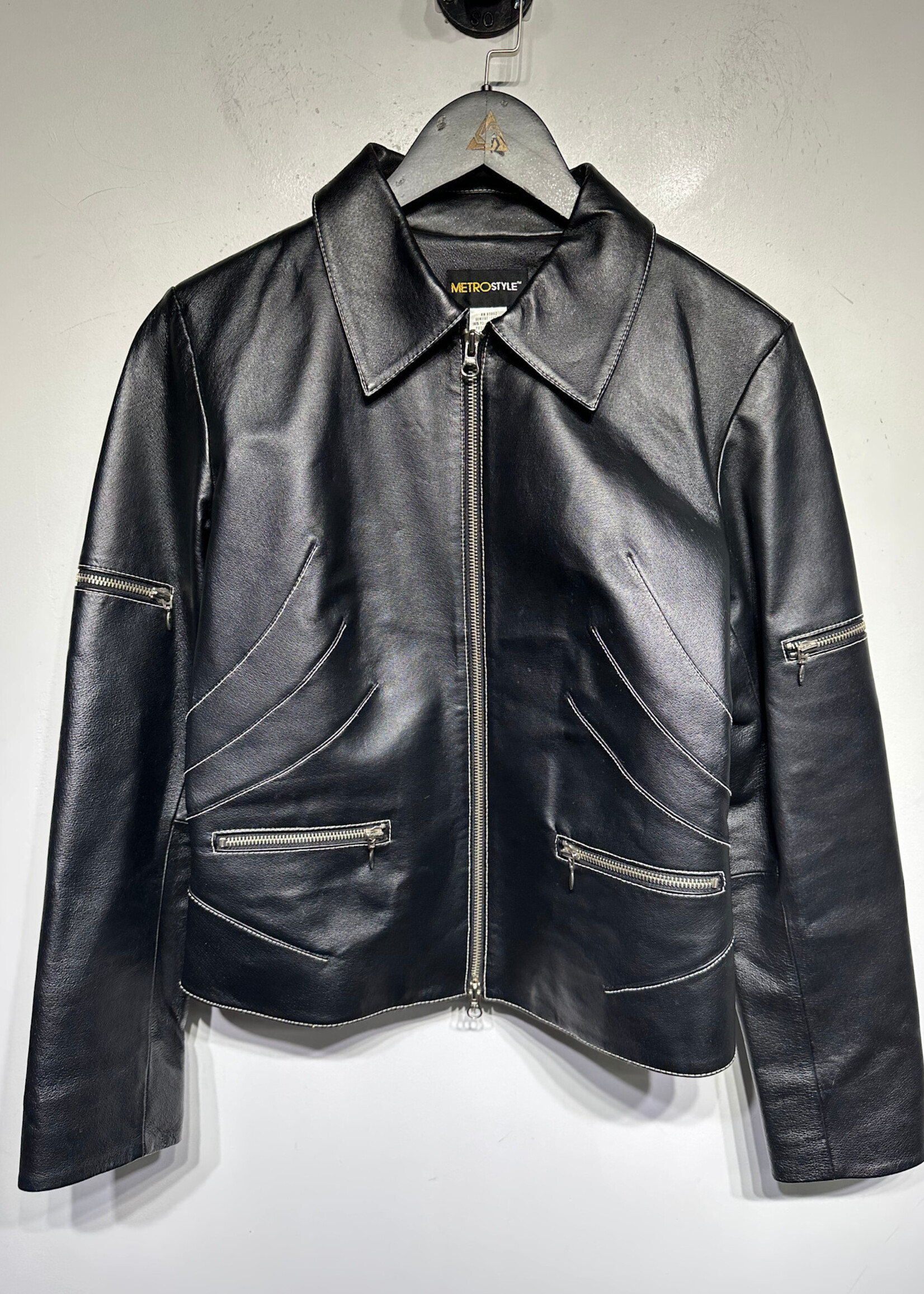 Metrostyle Black Leather Zip Jacket 6/M