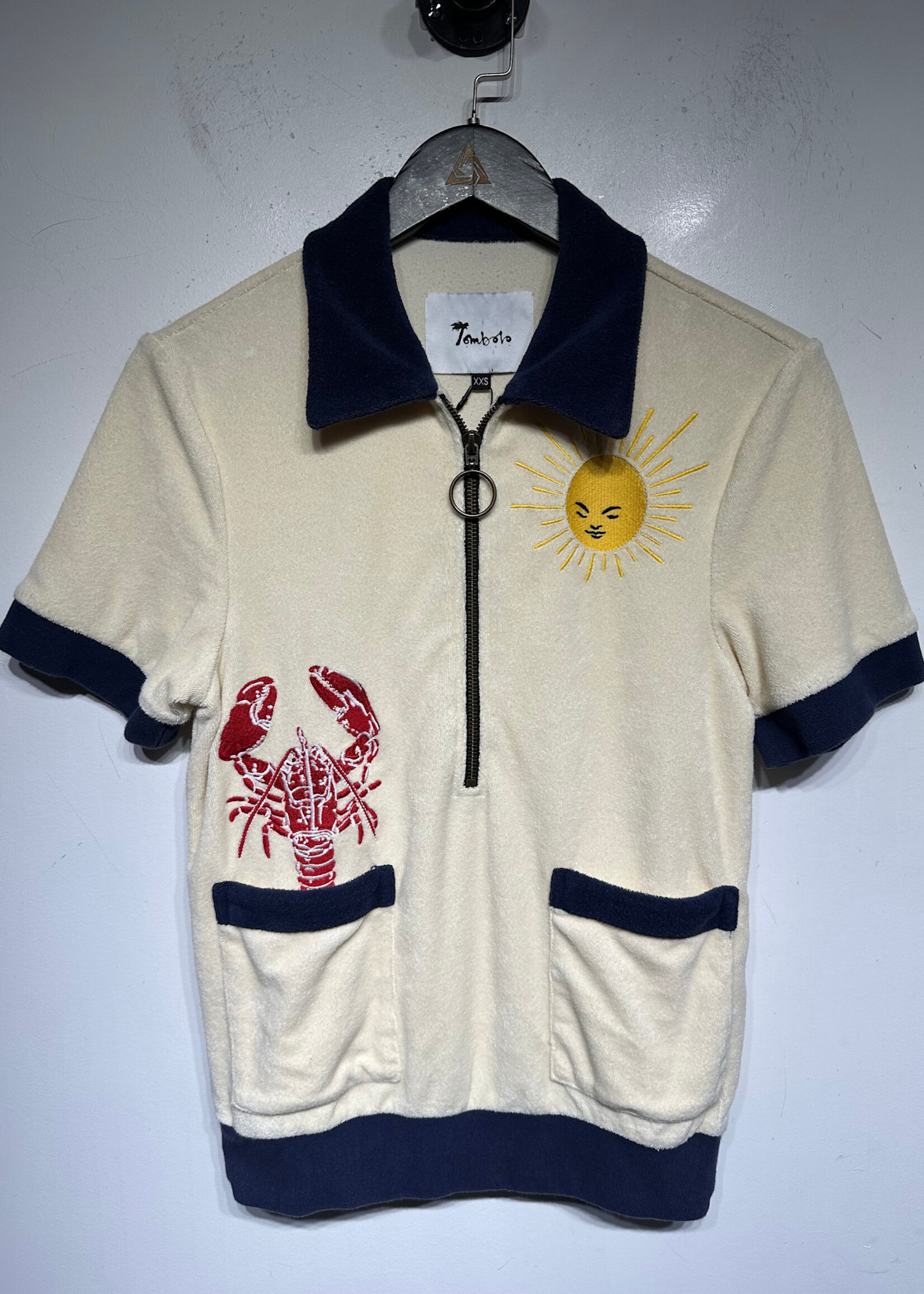 Tombolo Cream Navy Embroidered 3/4 Zip XXS Unisex
