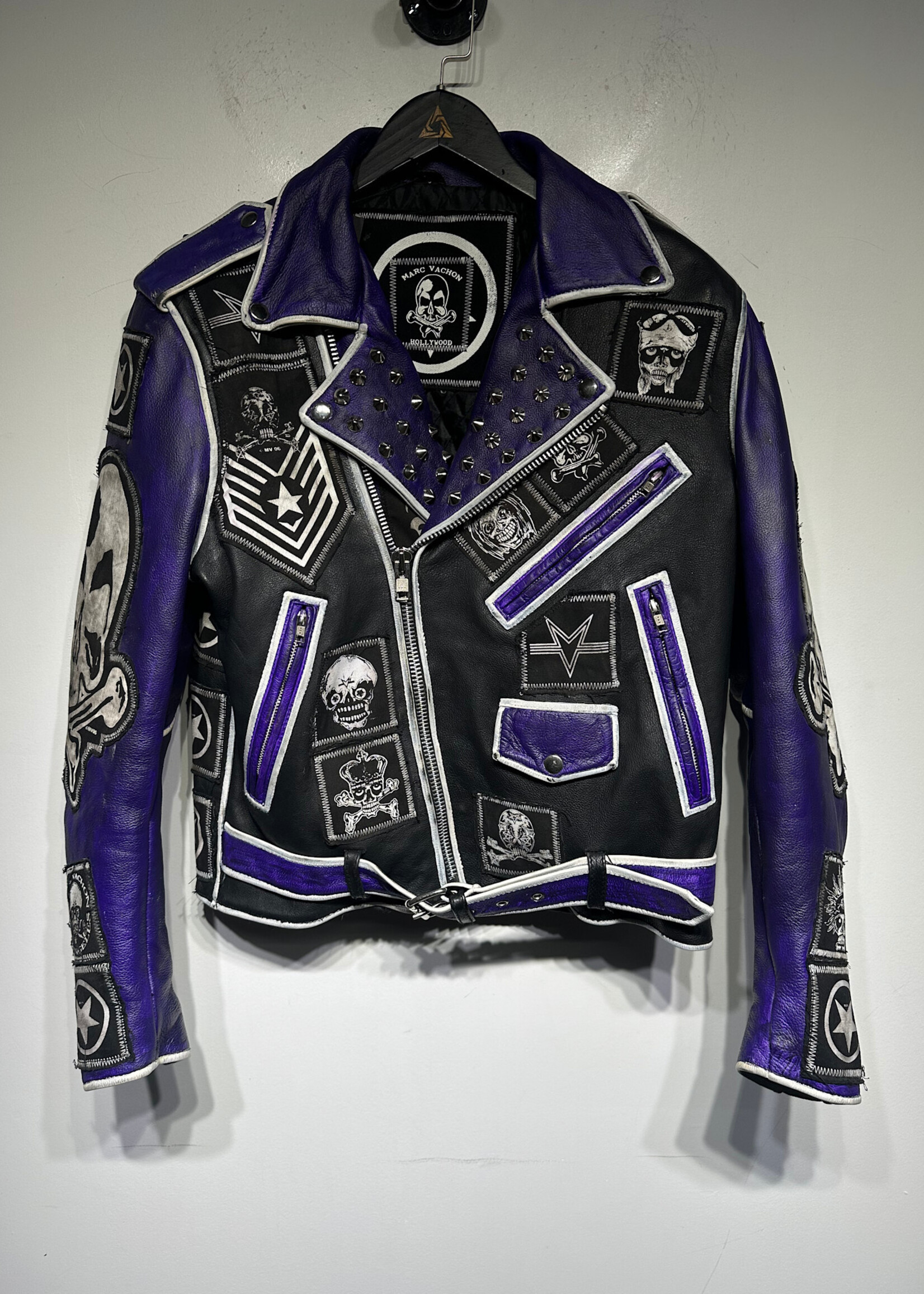 Marc V. Black Purple Biker Jacket Masc XS Retail: $2500