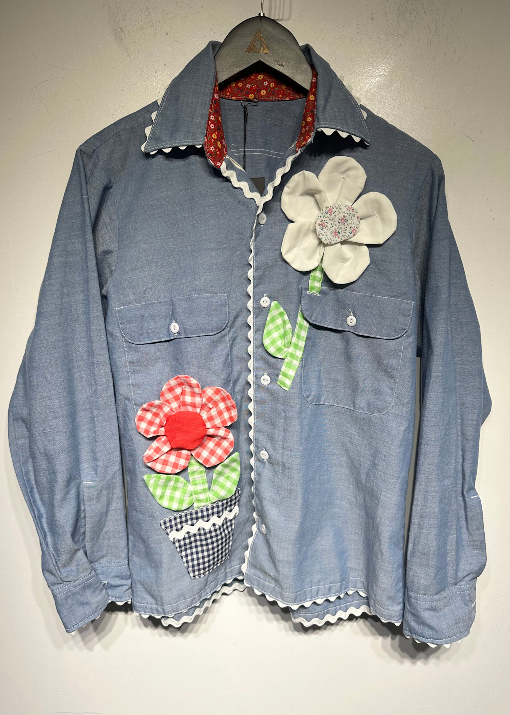 No Label Vintage Floral Patchwork Denim Chambray Fem M