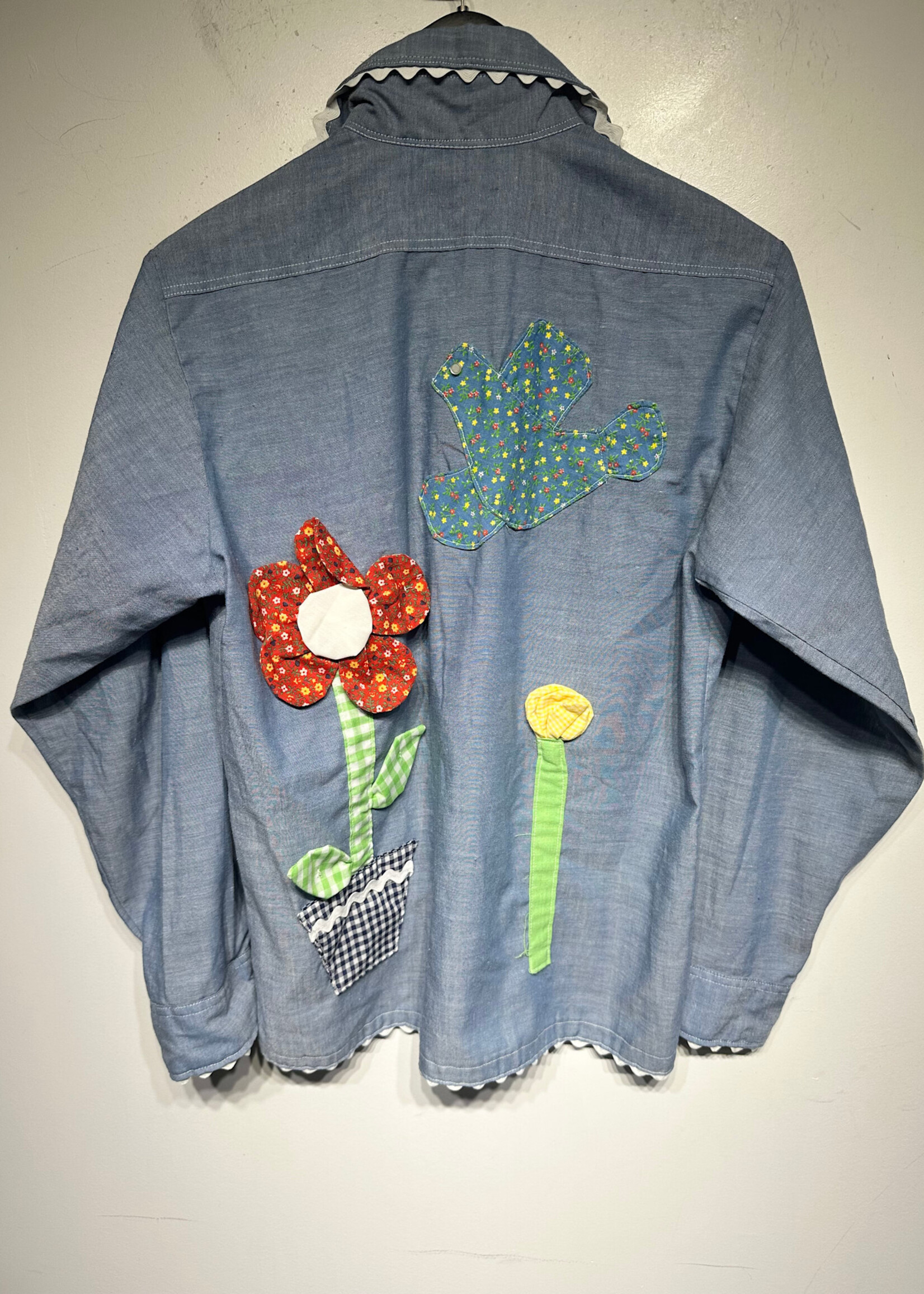 No Label Vintage Floral Patchwork Denim Chambray Fem M