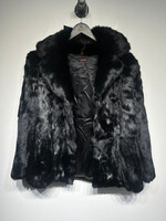 Vintage Black Rabbit Fur Overcoat Fem L