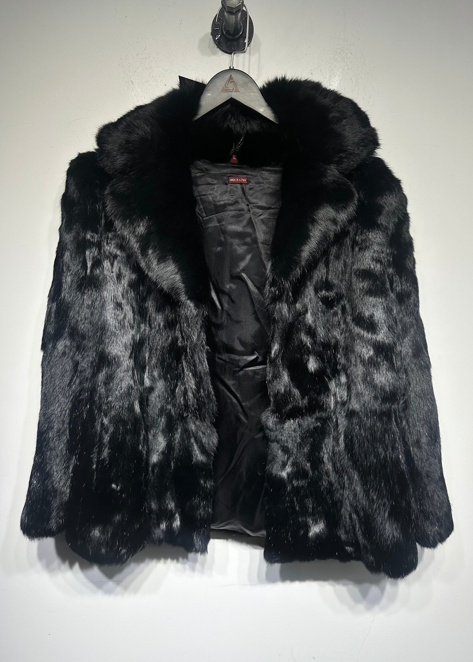 Vintage Black Rabbit Fur Overcoat Fem L