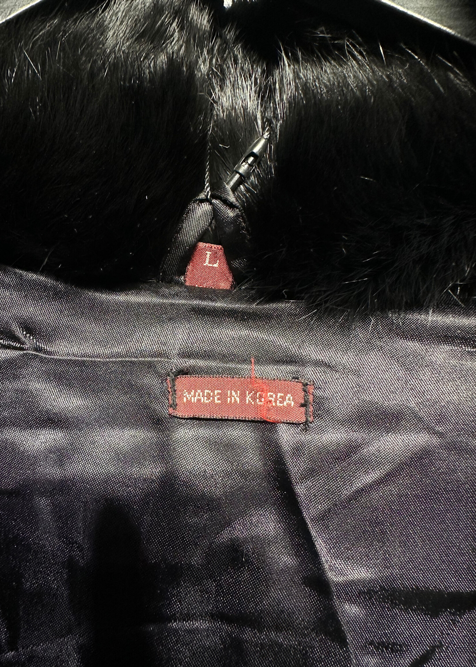 Vintage Black Rabbit Fur Overcoat Fem L