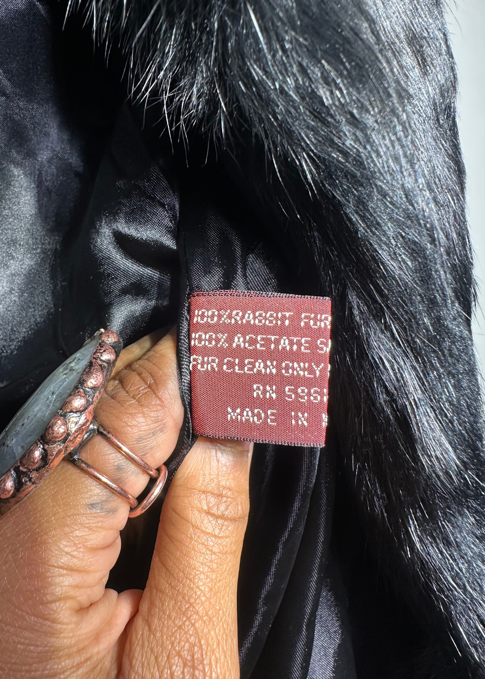 Vintage Black Rabbit Fur Overcoat Fem L