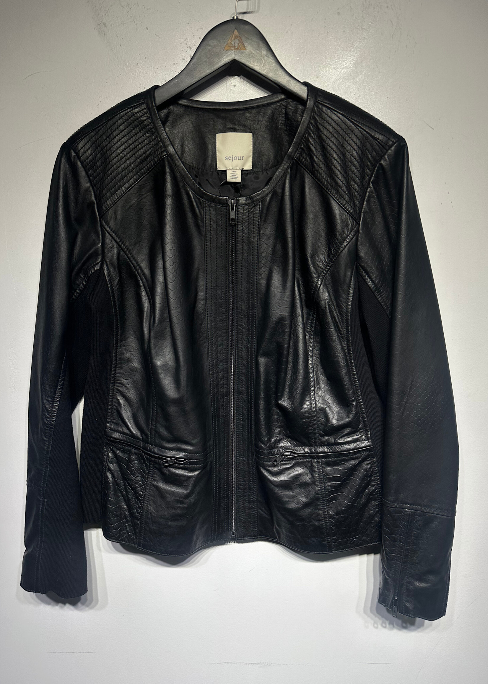 Sejour Black Leather Snake Print Jacket Fem L/XL