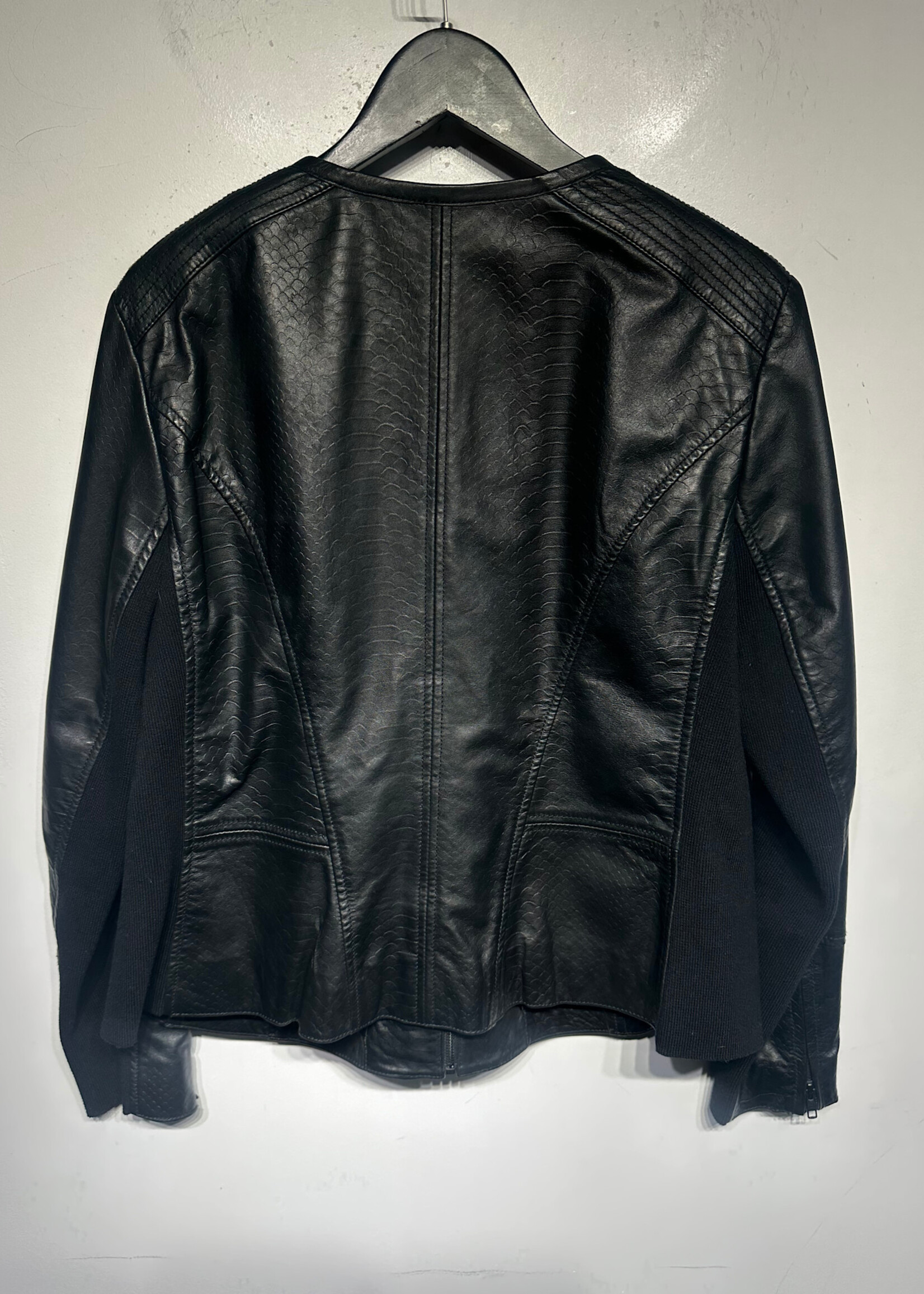 Sejour Black Leather Snake Print Jacket Fem L/XL
