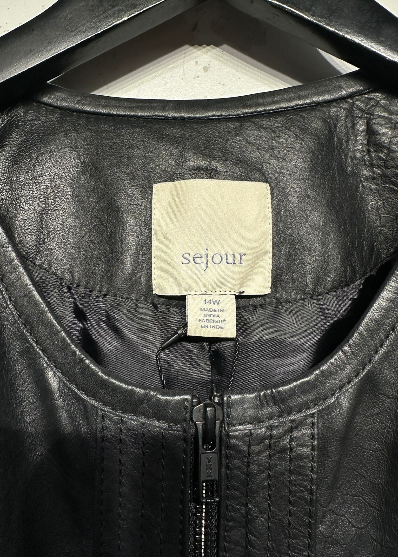 Sejour Black Leather Snake Print Jacket Fem L/XL